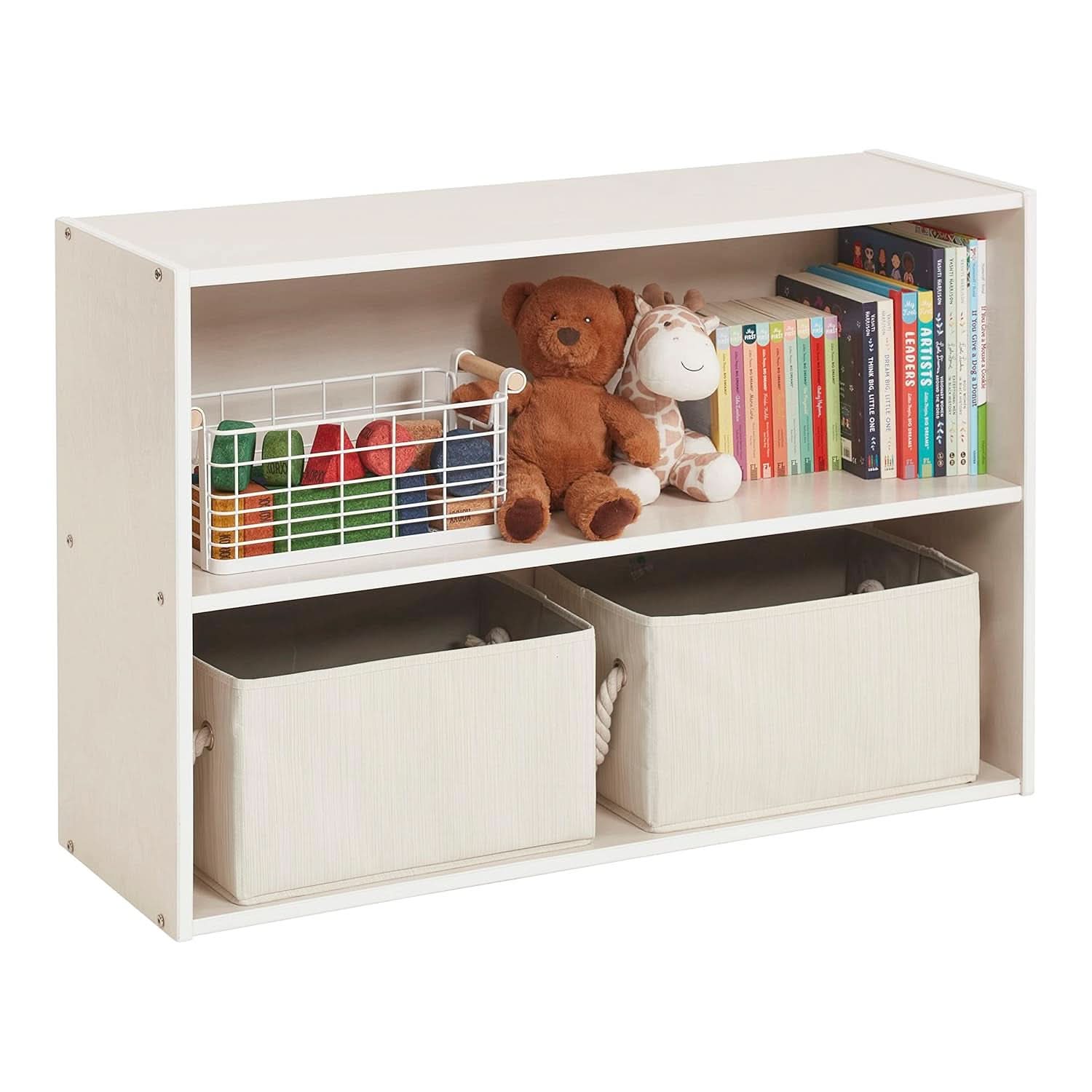 Streamline 2 Shelf Storage Cabinet 24 Inch White Wash Kids Bookshelf