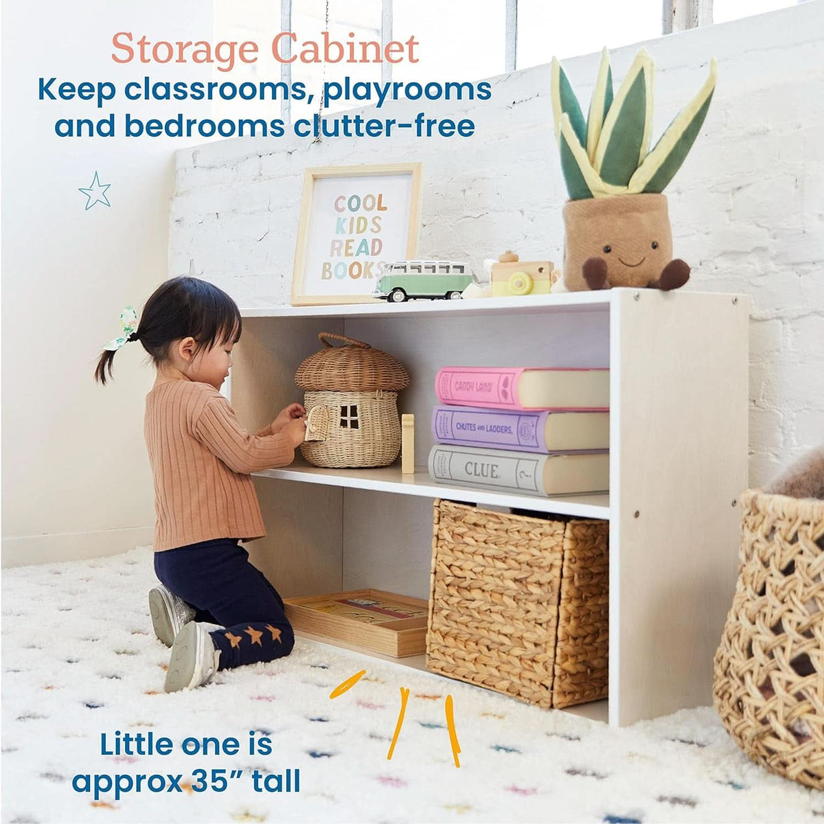 Streamline 2 Shelf Storage Cabinet 24 Inch White Wash Kids Bookshelf