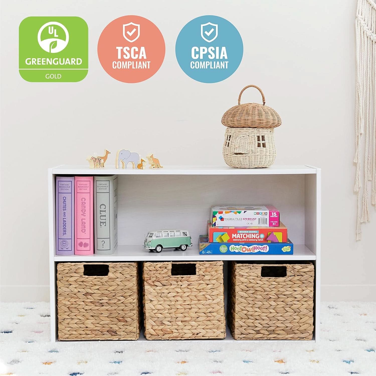 Streamline 2 Shelf Storage Cabinet 24 Inch White Wash Kids Bookshelf