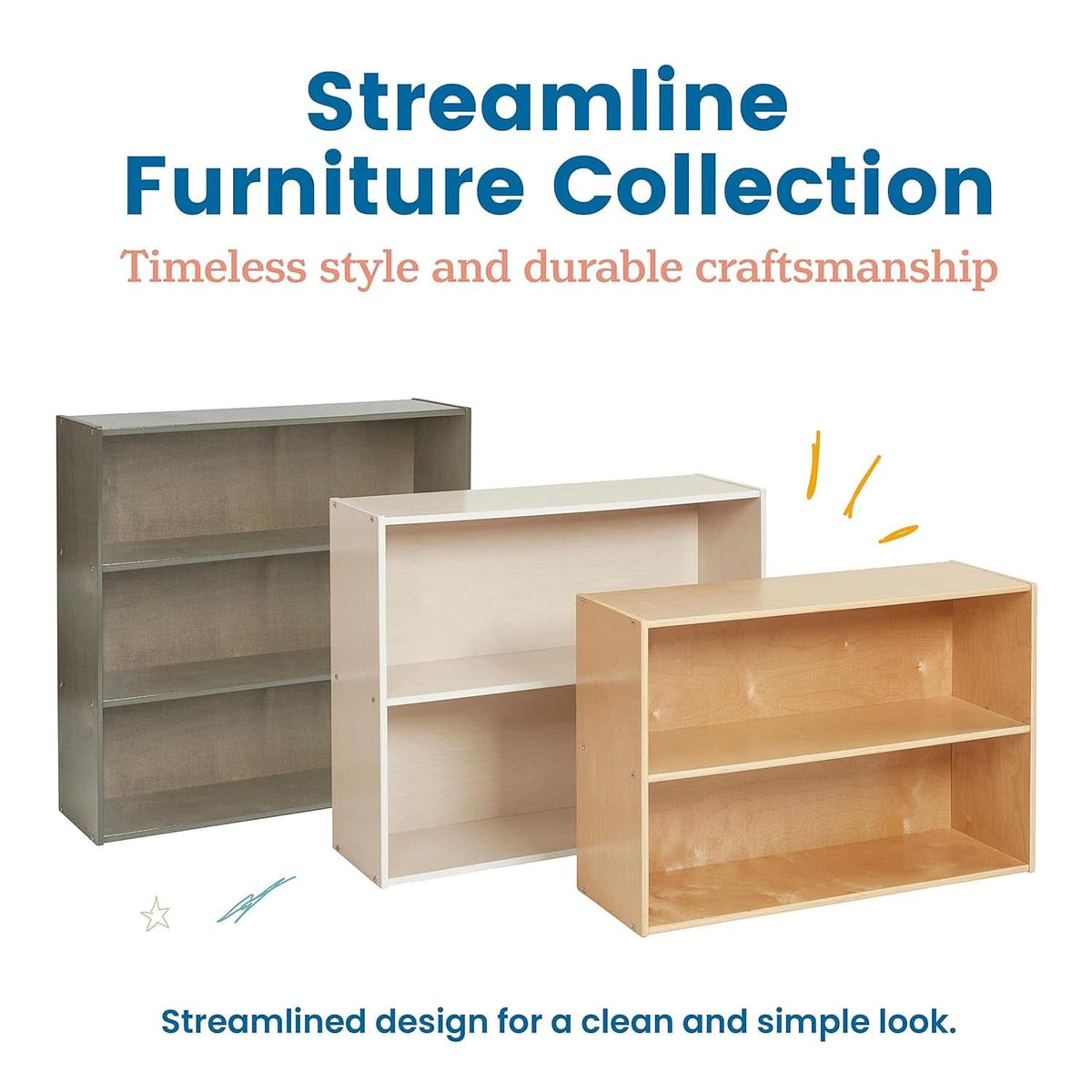 Streamline 2 Shelf Storage Cabinet 24 Inch White Wash Kids Bookshelf