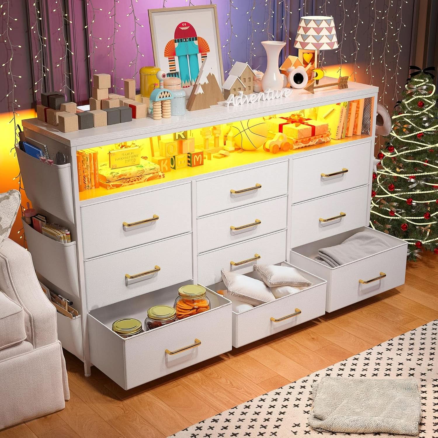 Sturdy Dresser TV Stand For 55 Inch TV With 10 Drawers