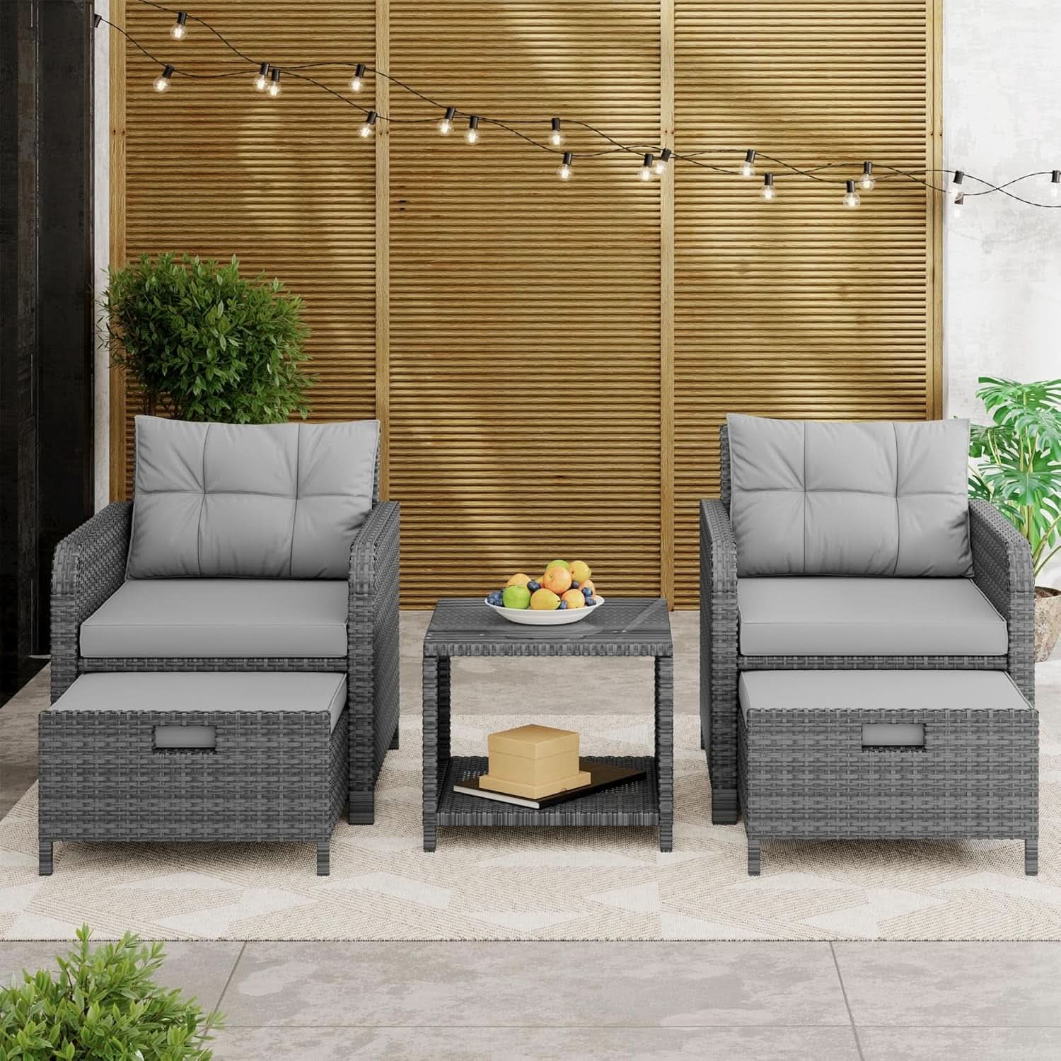 Sturdy Five Piece Patio Conversation Set With Cushions