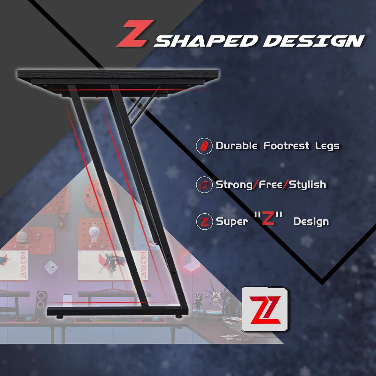 Sturdy L Shaped Gaming Desk With Monitor Riser Corner