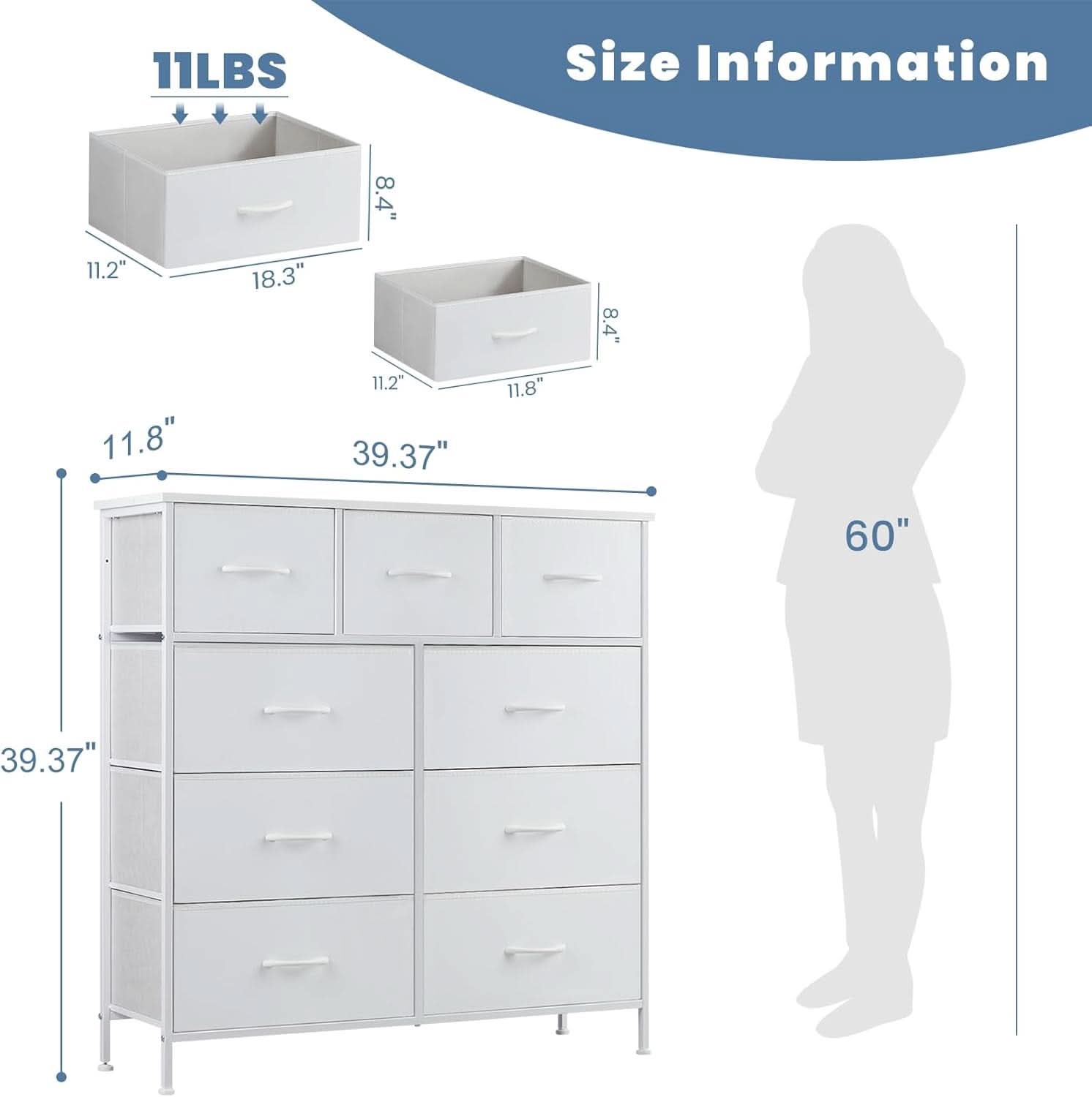 Sturdy Nine Drawer Dresser With Wood Top And Steel Frame