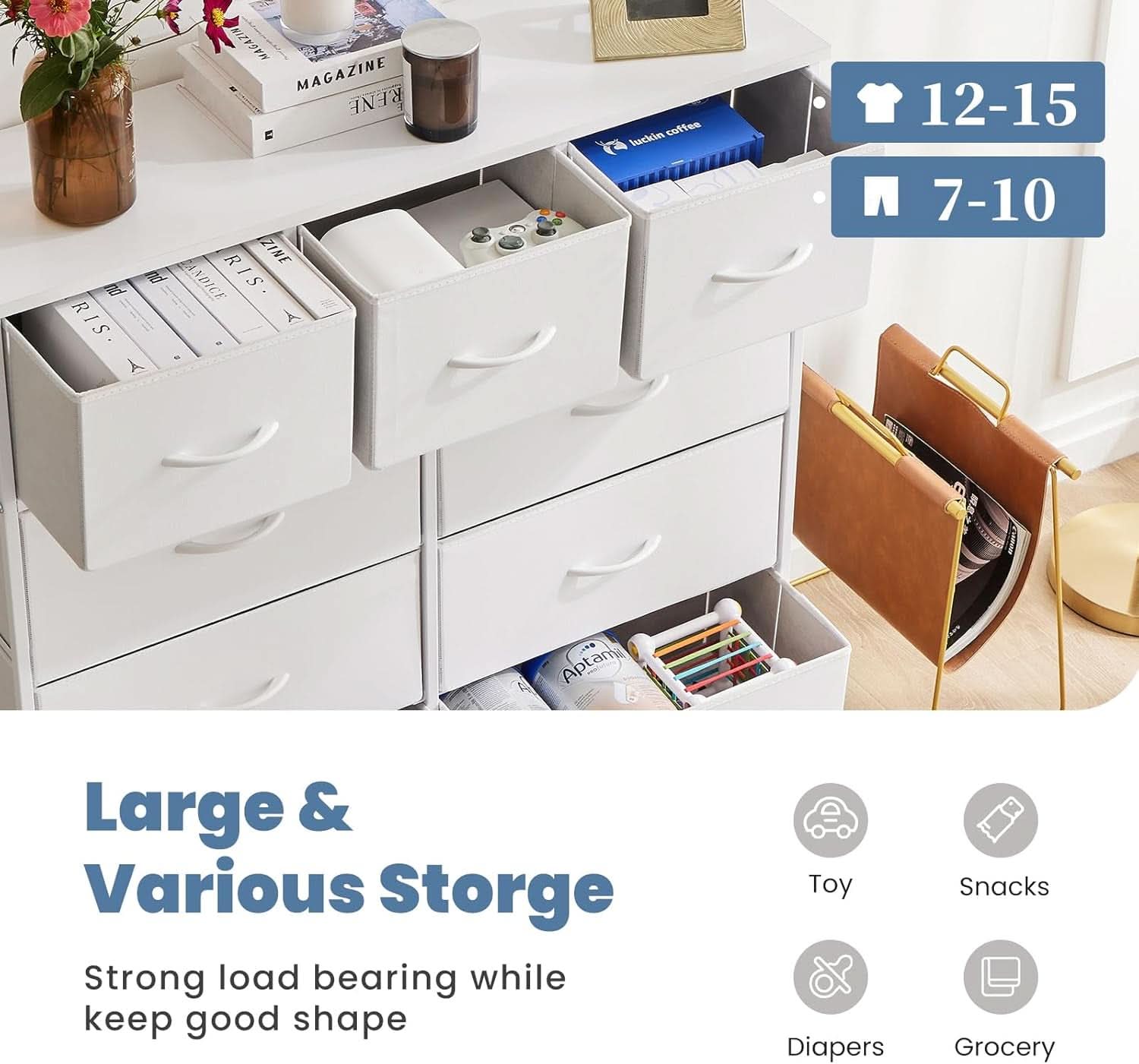 Sturdy Nine Drawer Dresser With Wood Top And Steel Frame