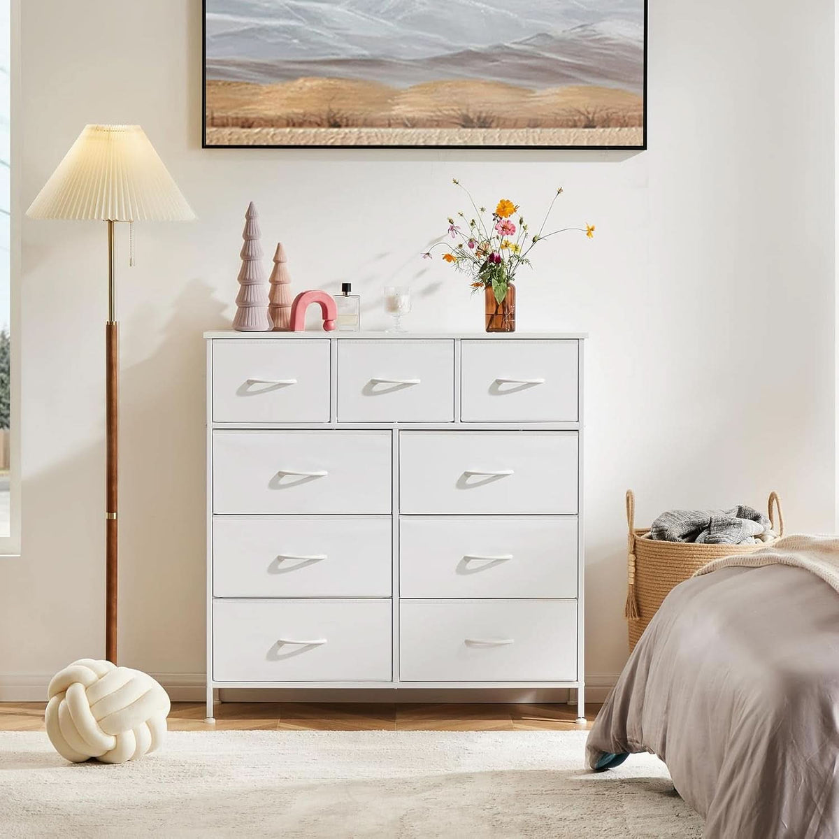 Sturdy Nine Drawer Dresser With Wood Top And Steel Frame
