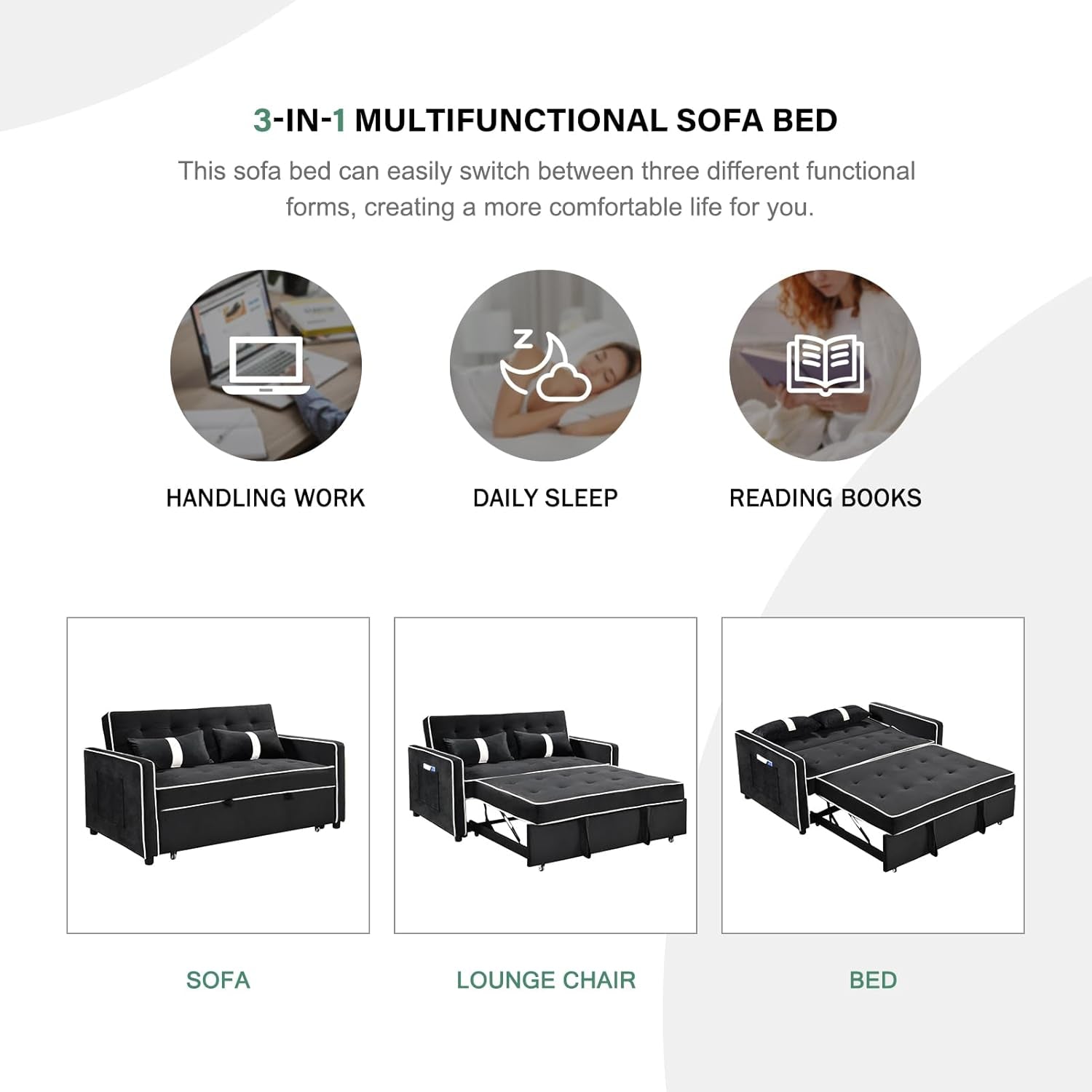 Stylish 3 in 1 Convertible Sofa Bed for Relaxation