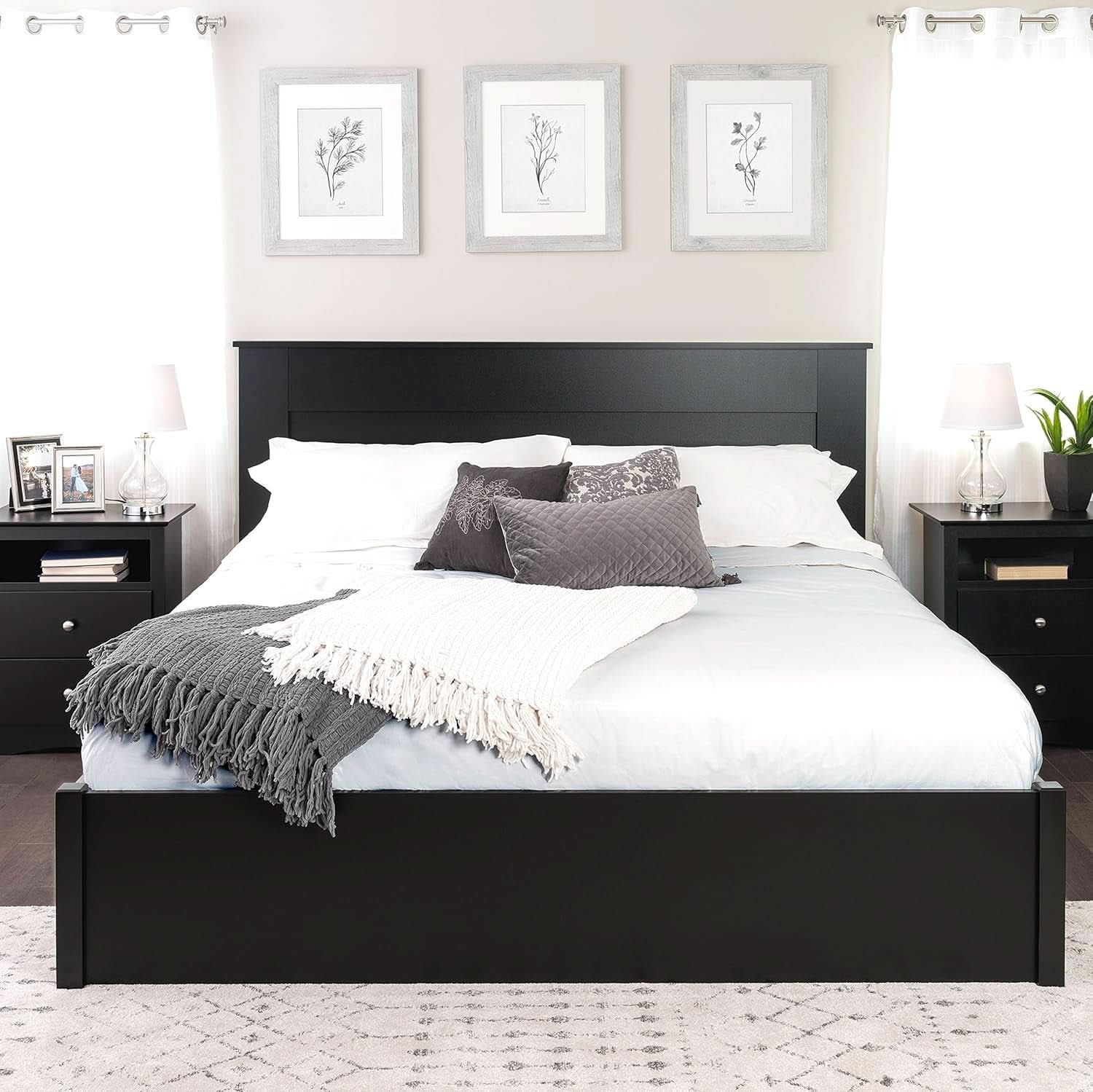 Stylish Black Wood Panel Headboard for King Beds