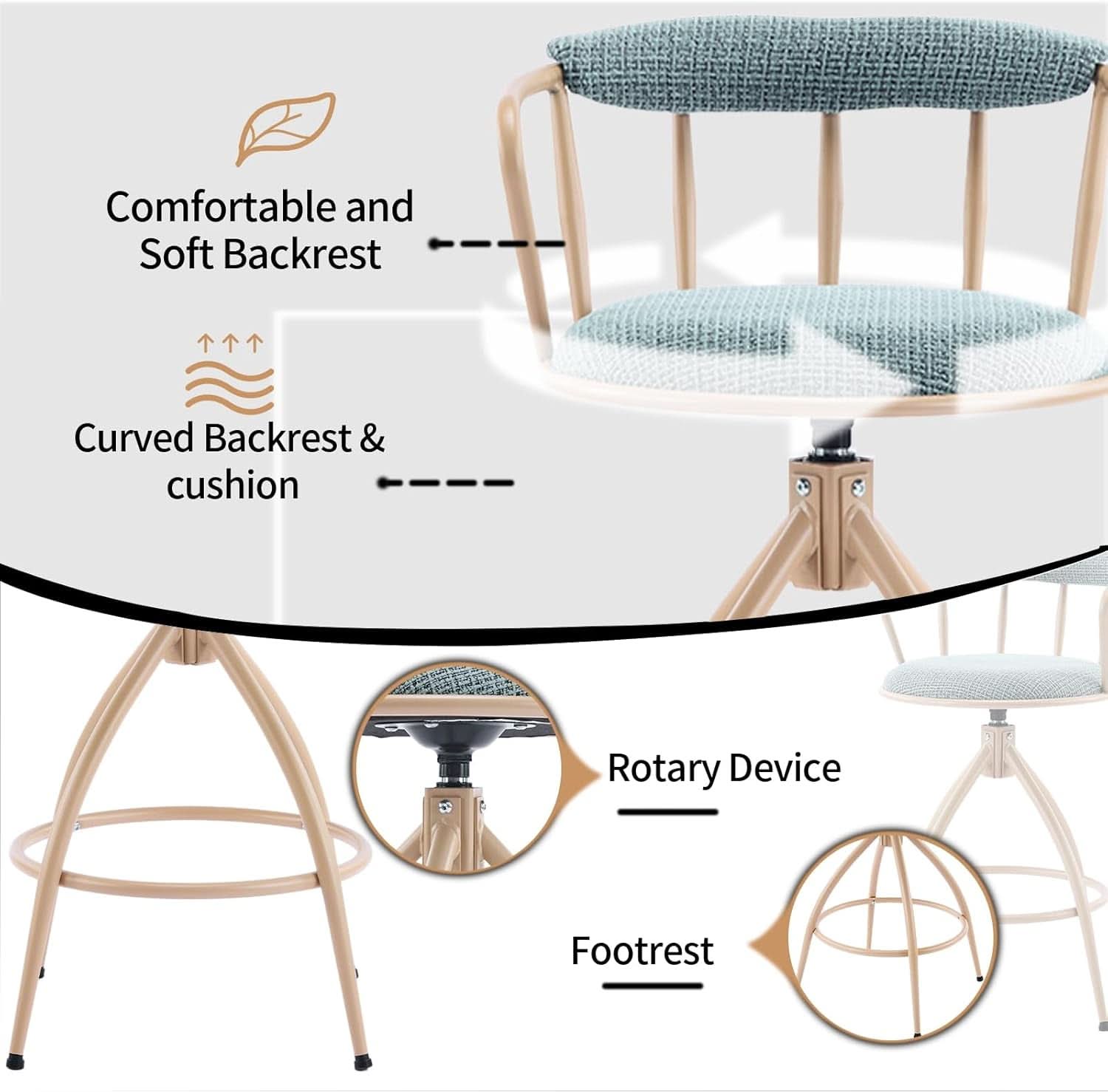 Stylish Chenille Swivel Bar Stools Set of Two