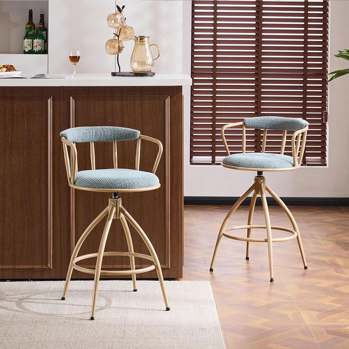Stylish Chenille Swivel Bar Stools Set of Two