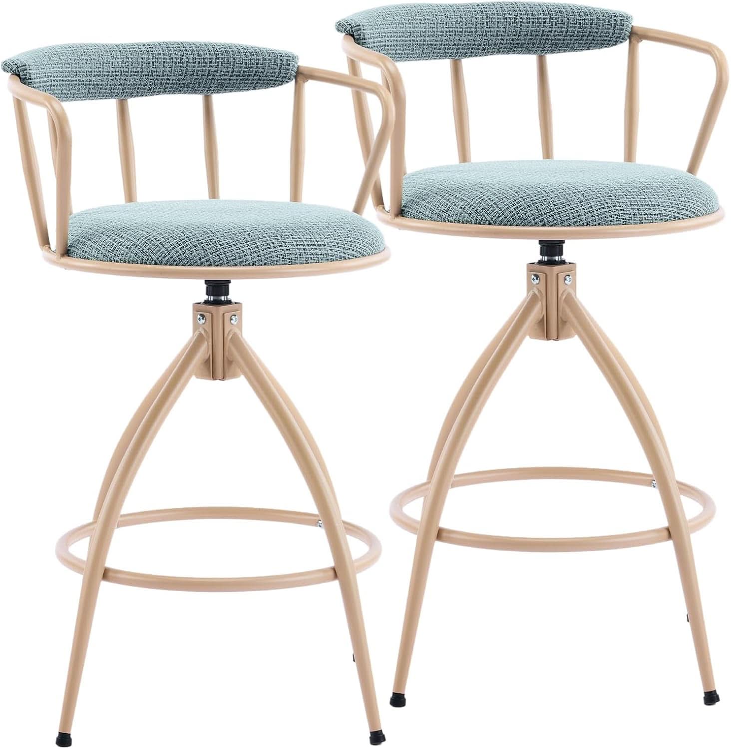 Stylish Chenille Swivel Bar Stools Set of Two