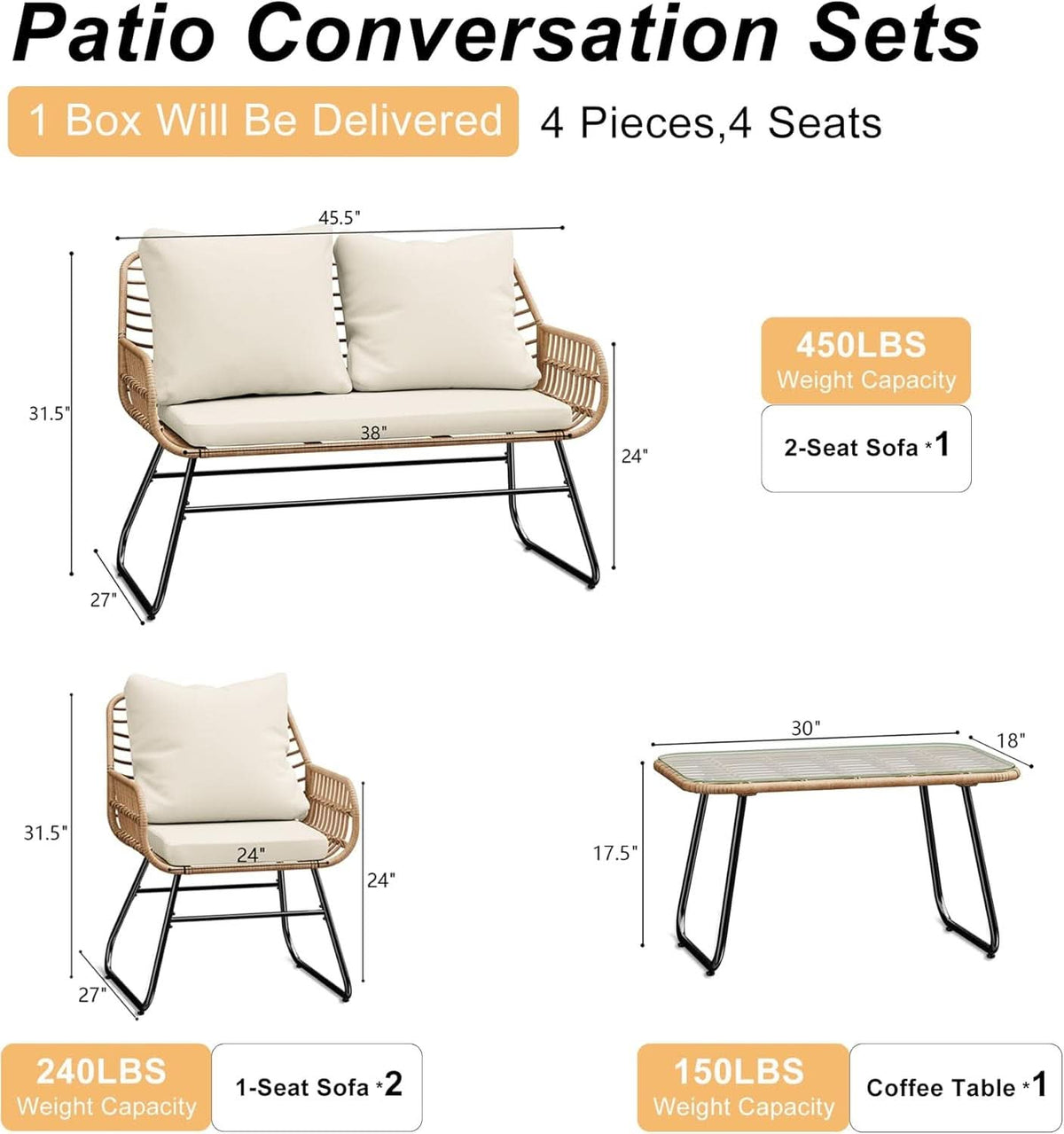 Stylish Four-Piece Outdoor Rattan Furniture Set with Cushions