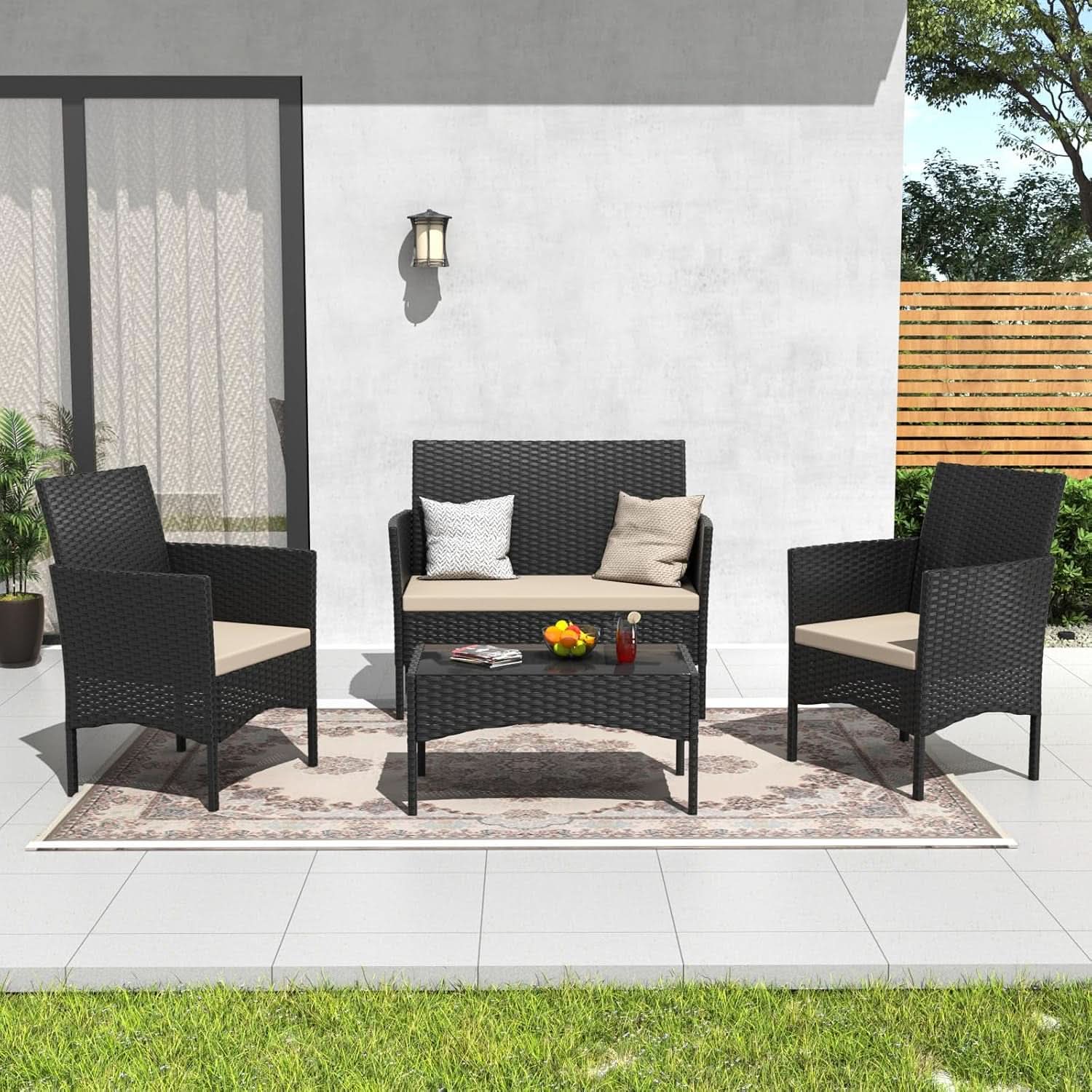 Stylish Four Piece Outdoor Rattan Patio Furniture Set