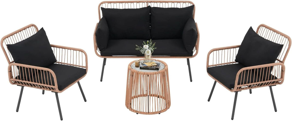 Stylish Four Piece Outdoor Wicker Patio Furniture Set