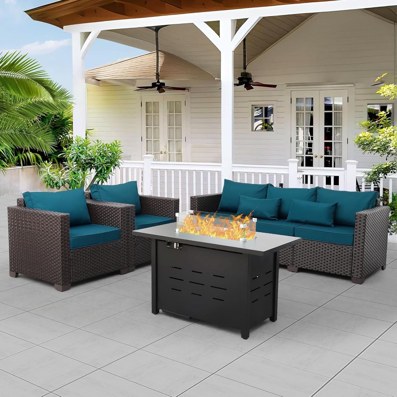 Stylish Four Piece Patio Furniture Set with Fire Pit