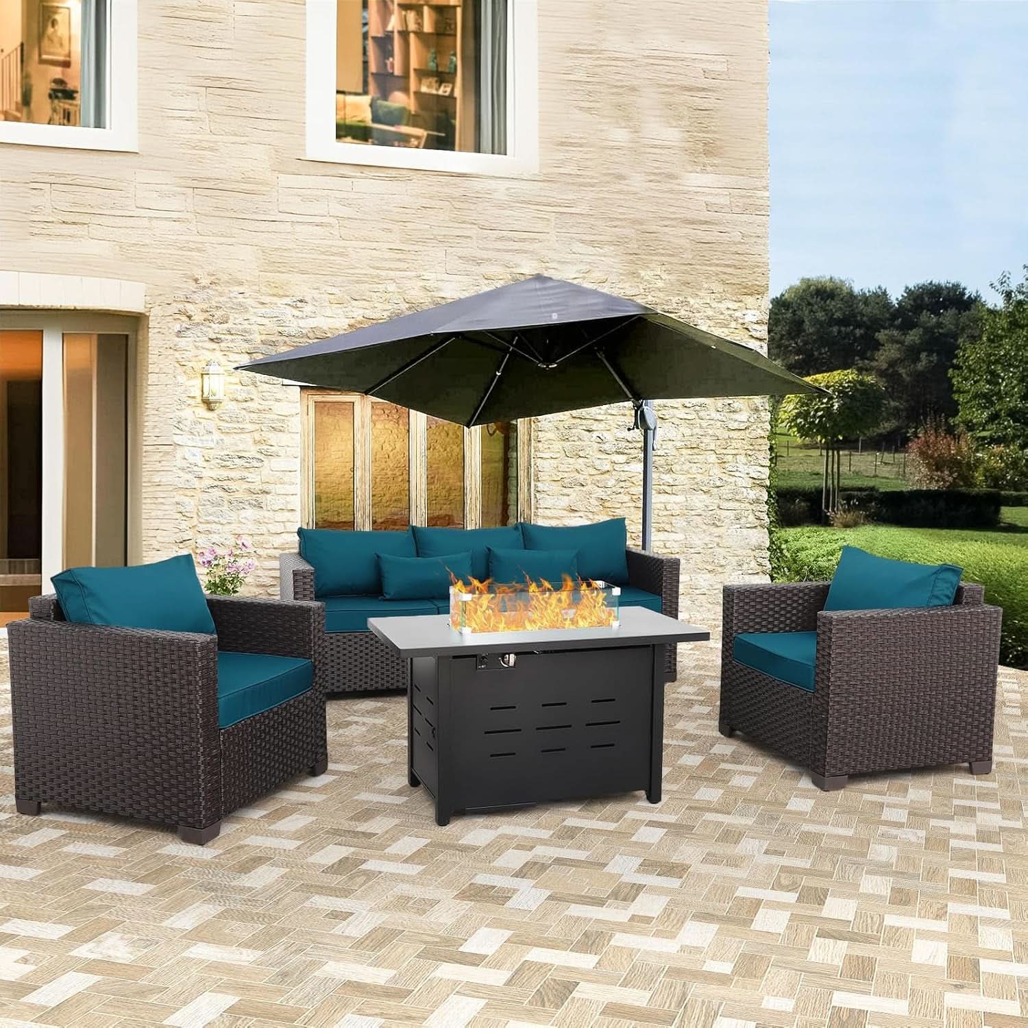 Stylish Four Piece Patio Furniture Set with Fire Pit
