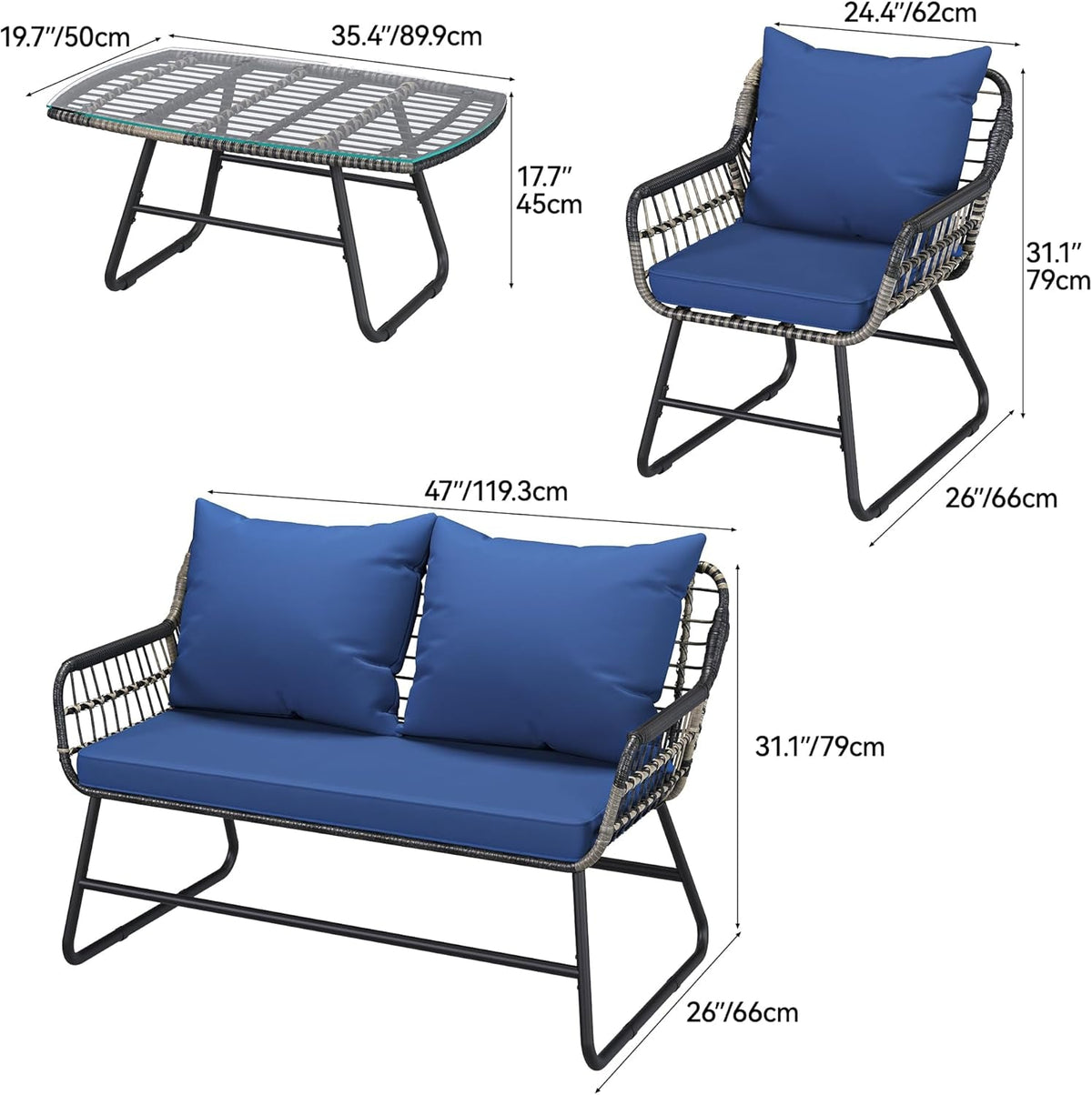 Stylish Four Piece Wicker Outdoor Bistro Furniture Set