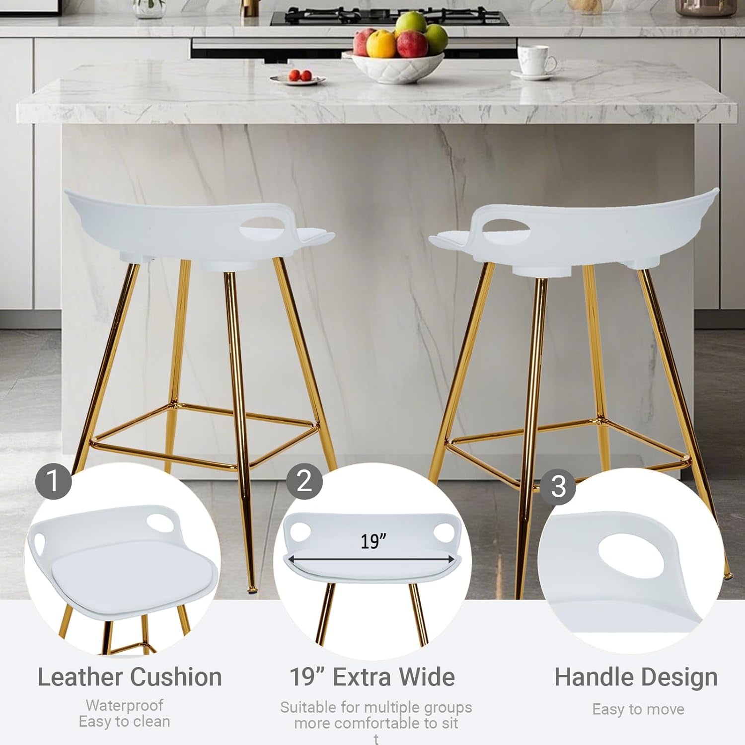 Stylish Gold Bar Stools Set of Two with Footrests
