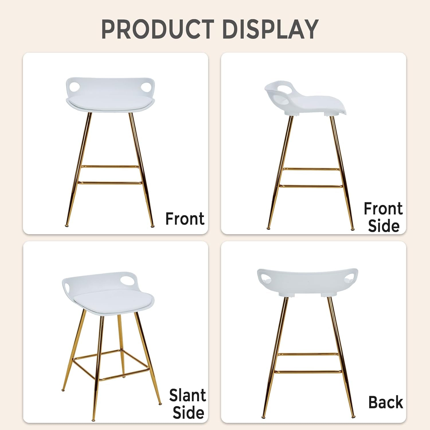 Stylish Gold Bar Stools Set of Two with Footrests