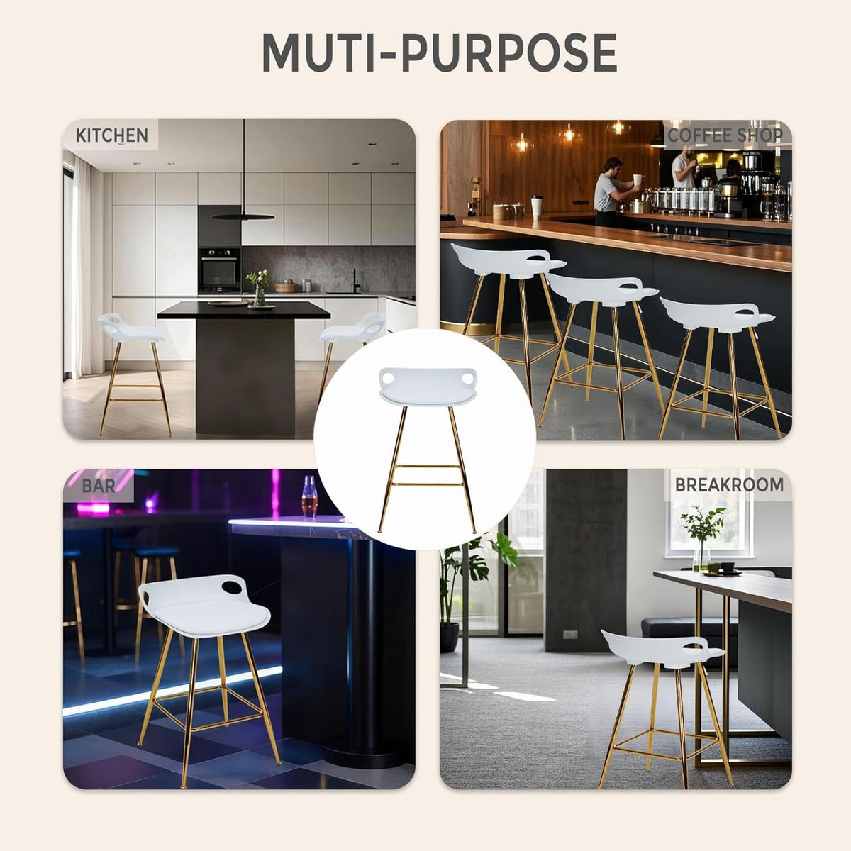 Stylish Gold Bar Stools Set of Two with Footrests