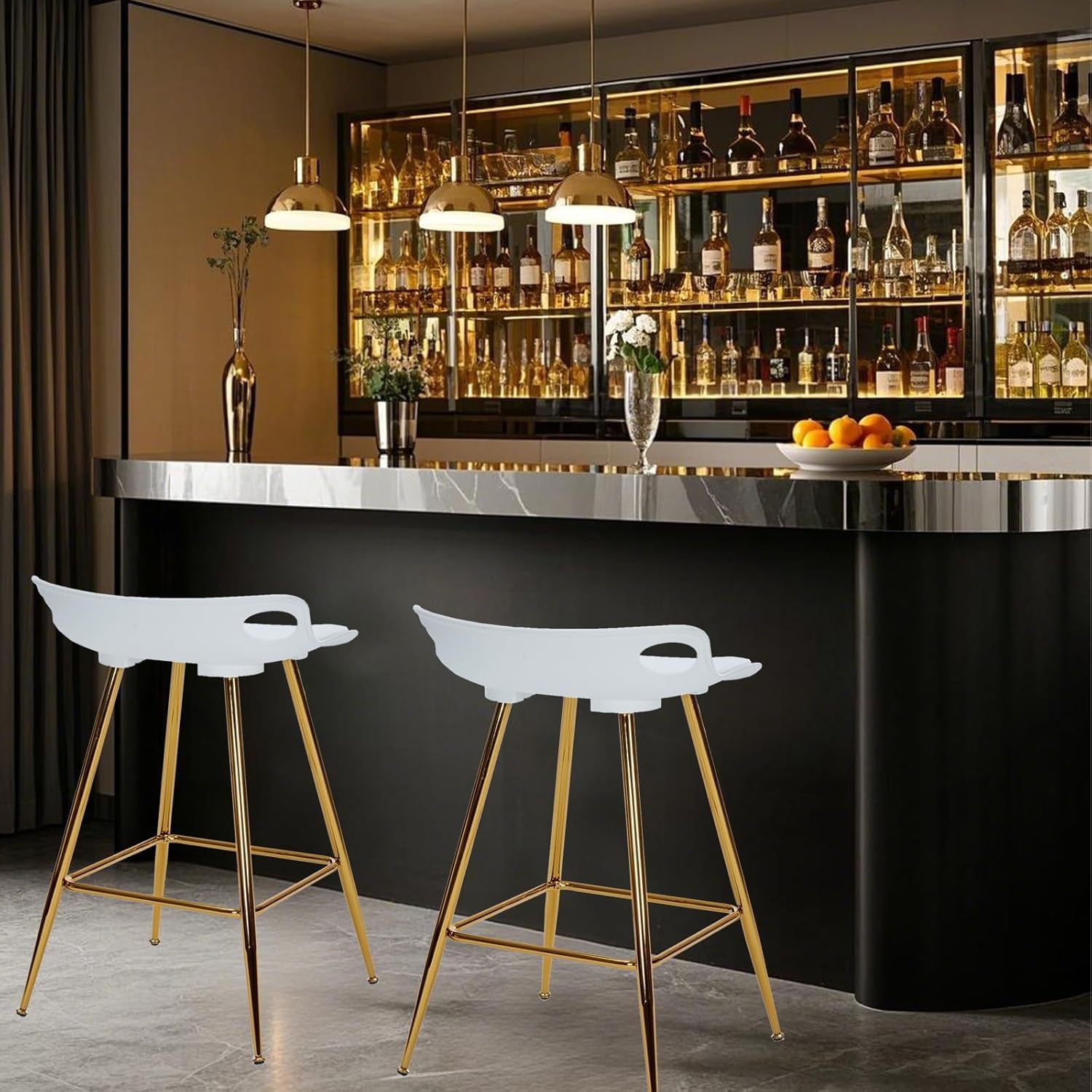 Stylish Gold Bar Stools Set of Two with Footrests