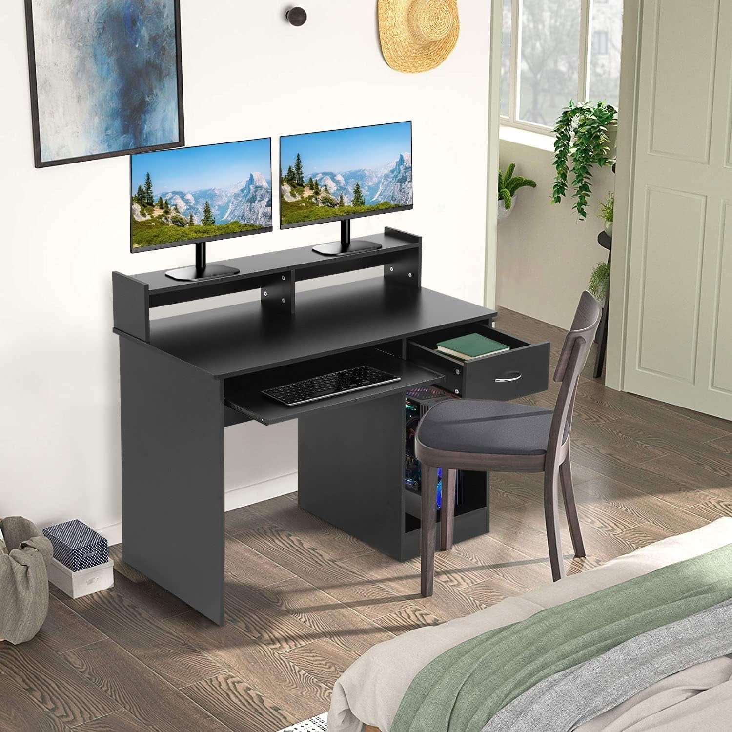 Stylish Office Desk with Drawers and Keyboard Tray