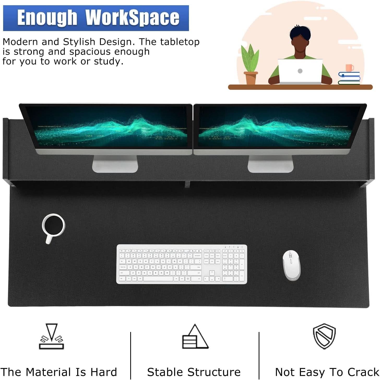 Stylish Office Desk with Drawers and Keyboard Tray