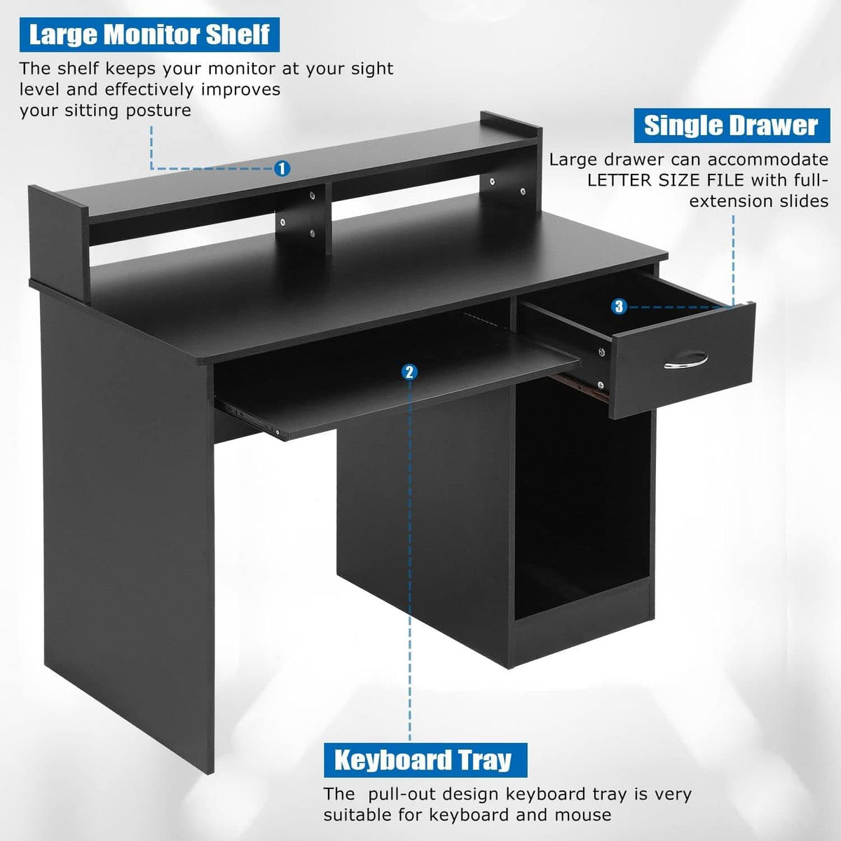 Stylish Office Desk with Drawers and Keyboard Tray