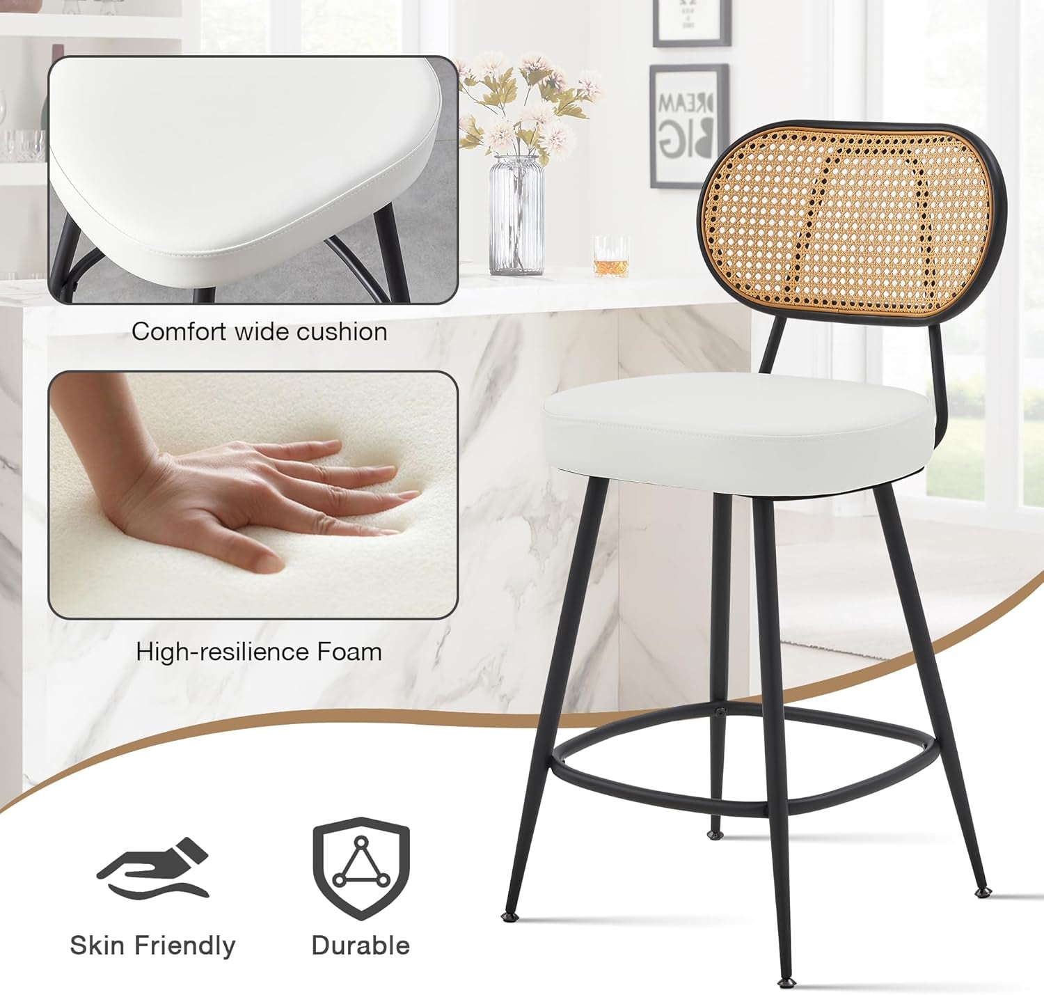 Stylish Rattan Back Bar Stools Set of Three