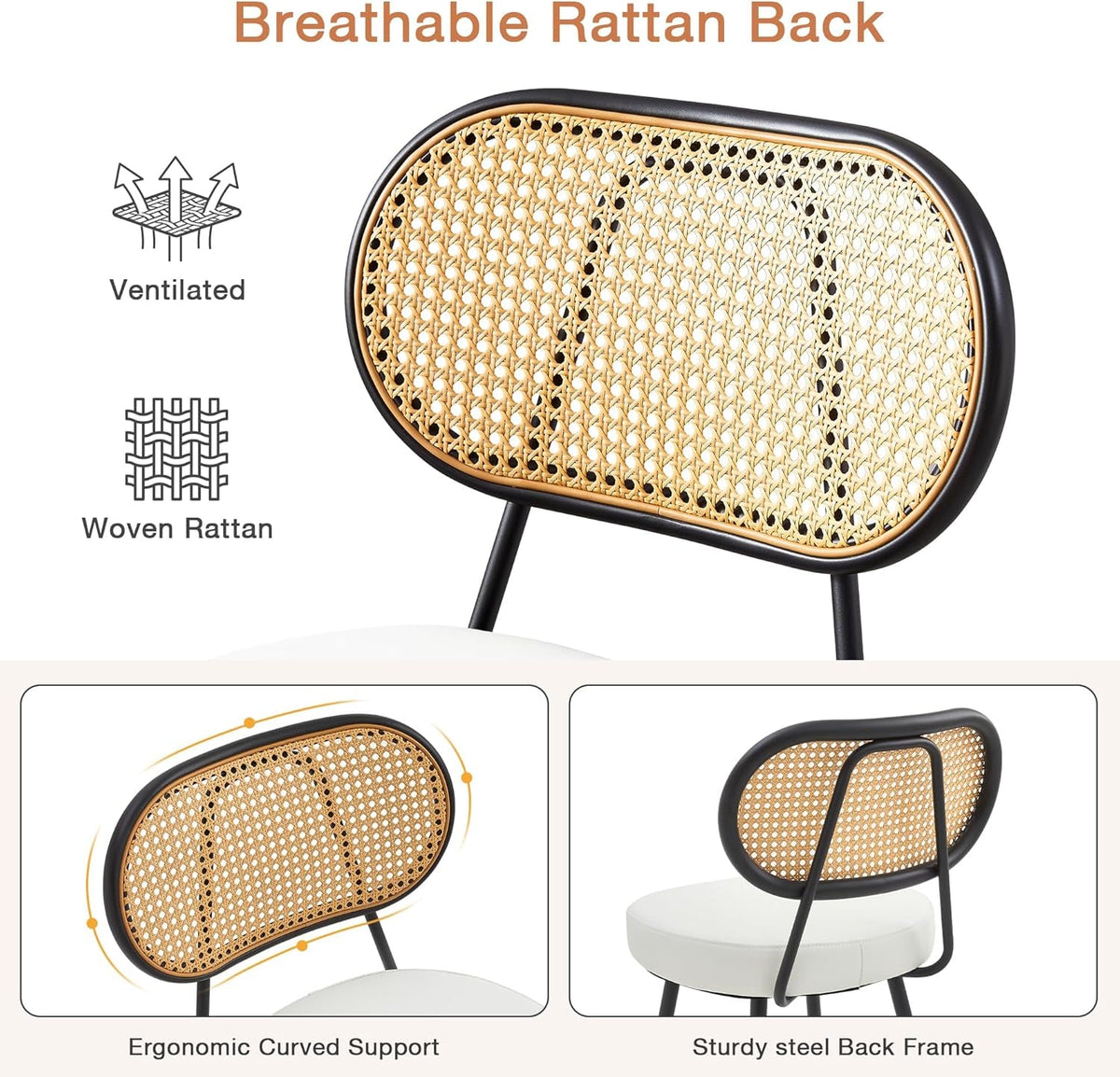 Stylish Rattan Back Bar Stools Set of Three