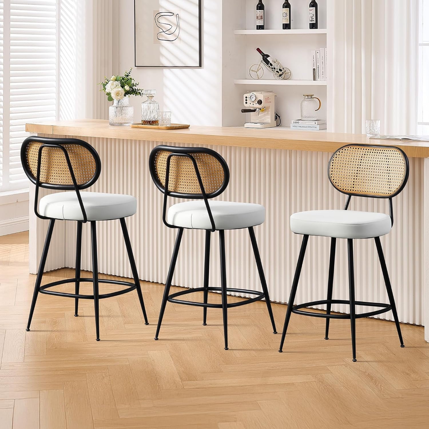 Stylish Rattan Back Bar Stools Set of Three