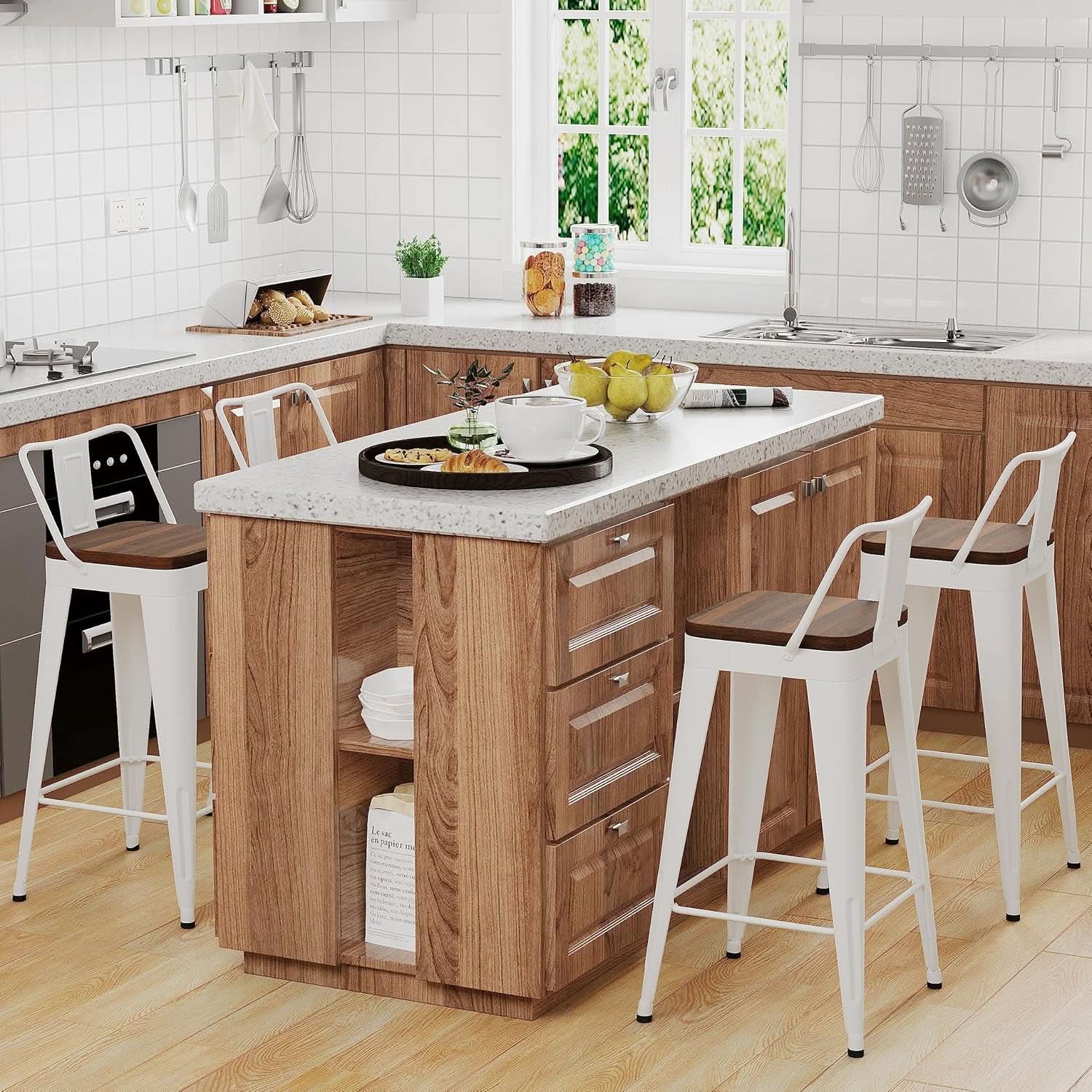 Stylish Set of Four Stackable Counter Height Bar Stools