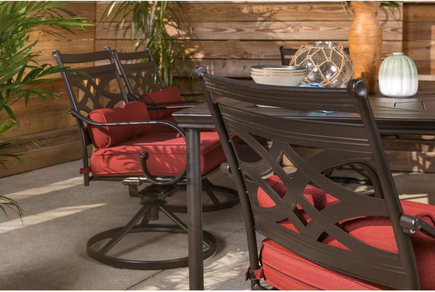 Stylish Seven Piece Outdoor Dining Set with Swivel Rockers