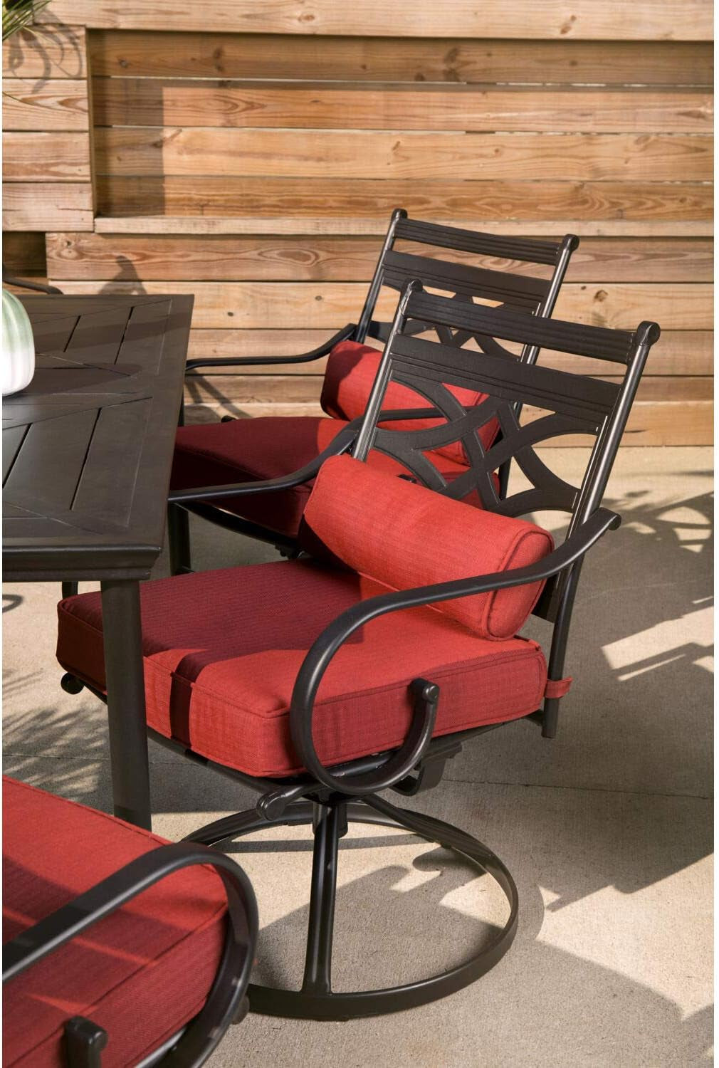 Stylish Seven Piece Outdoor Dining Set with Swivel Rockers