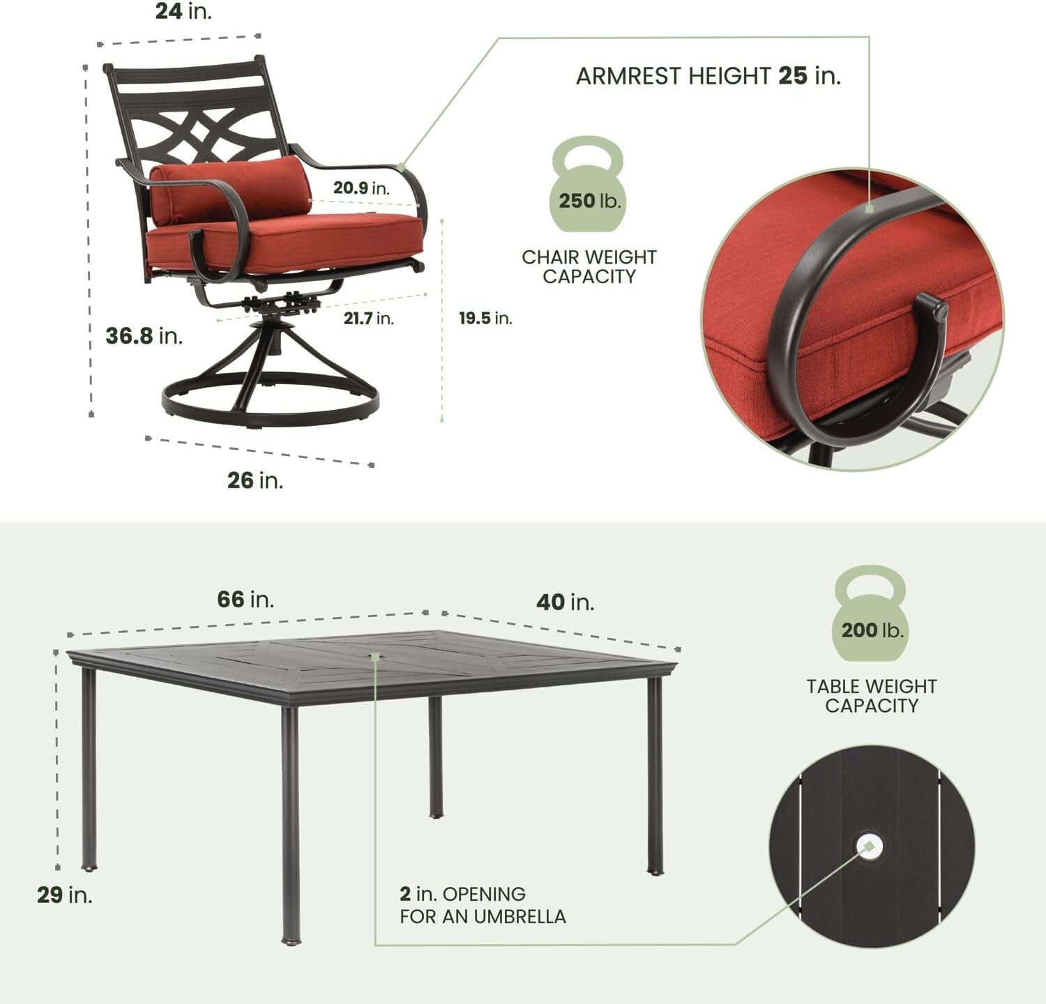 Stylish Seven Piece Outdoor Dining Set with Swivel Rockers