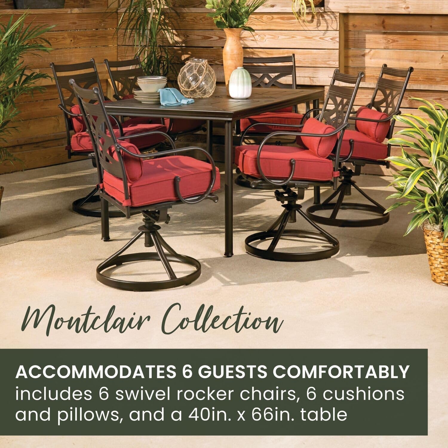 Stylish Seven Piece Outdoor Dining Set with Swivel Rockers