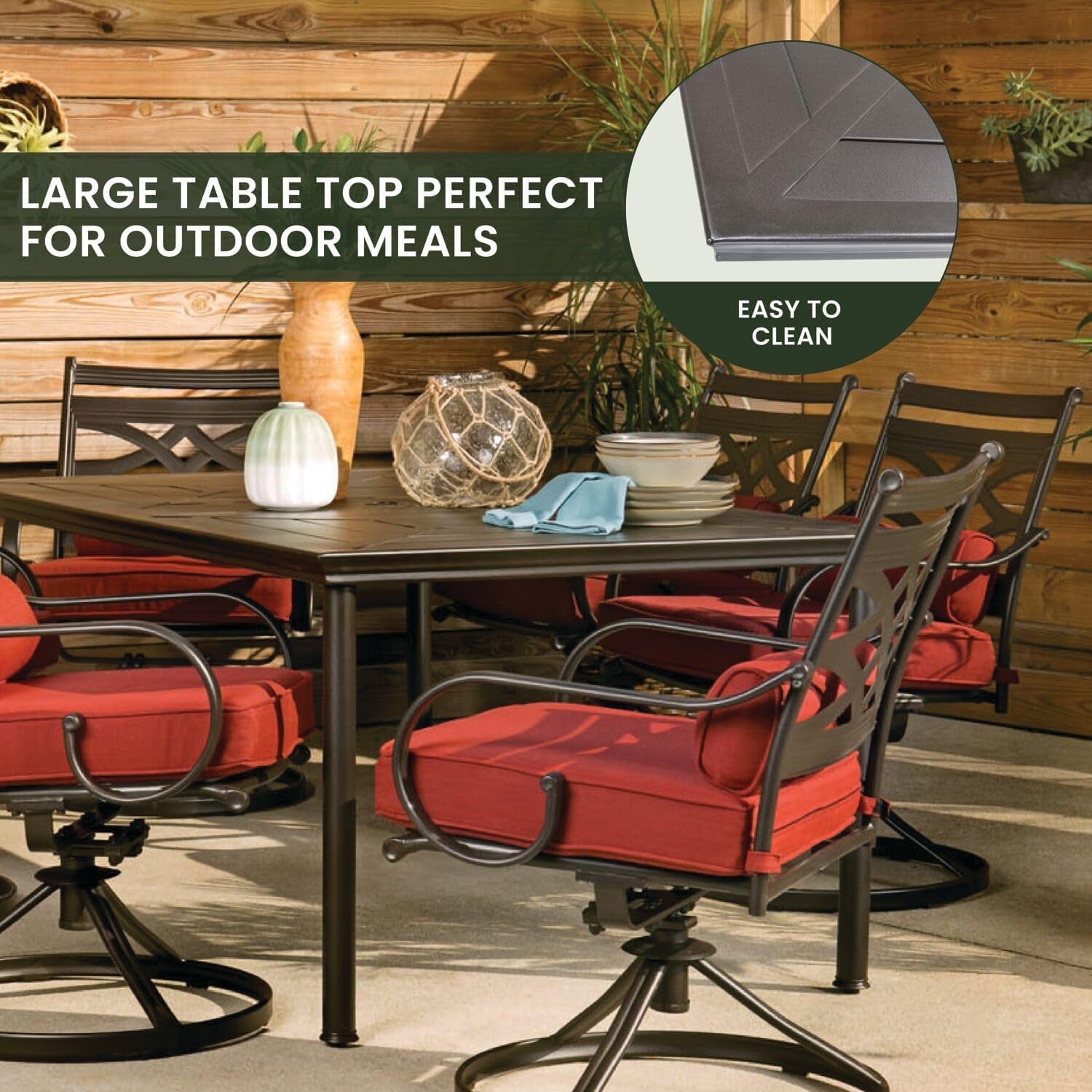 Stylish Seven Piece Outdoor Dining Set with Swivel Rockers