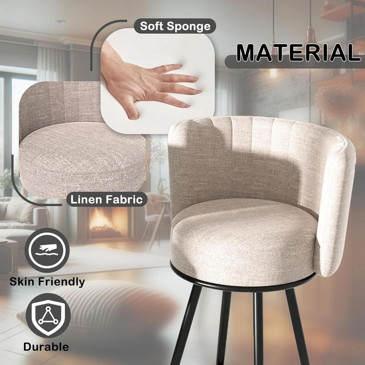 Stylish Swivel Bar Stools Set of Two Beige