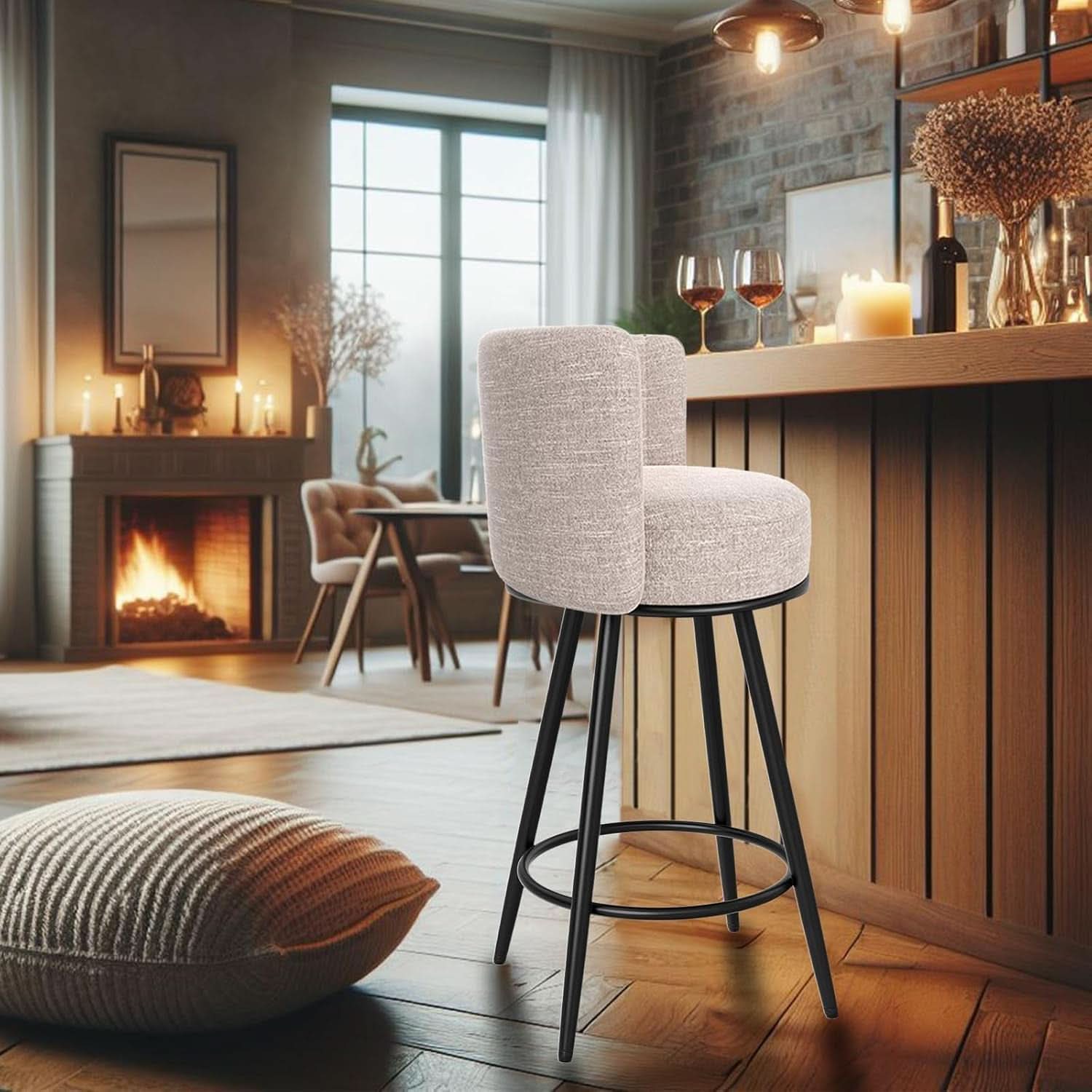 Stylish Swivel Bar Stools Set of Two Beige