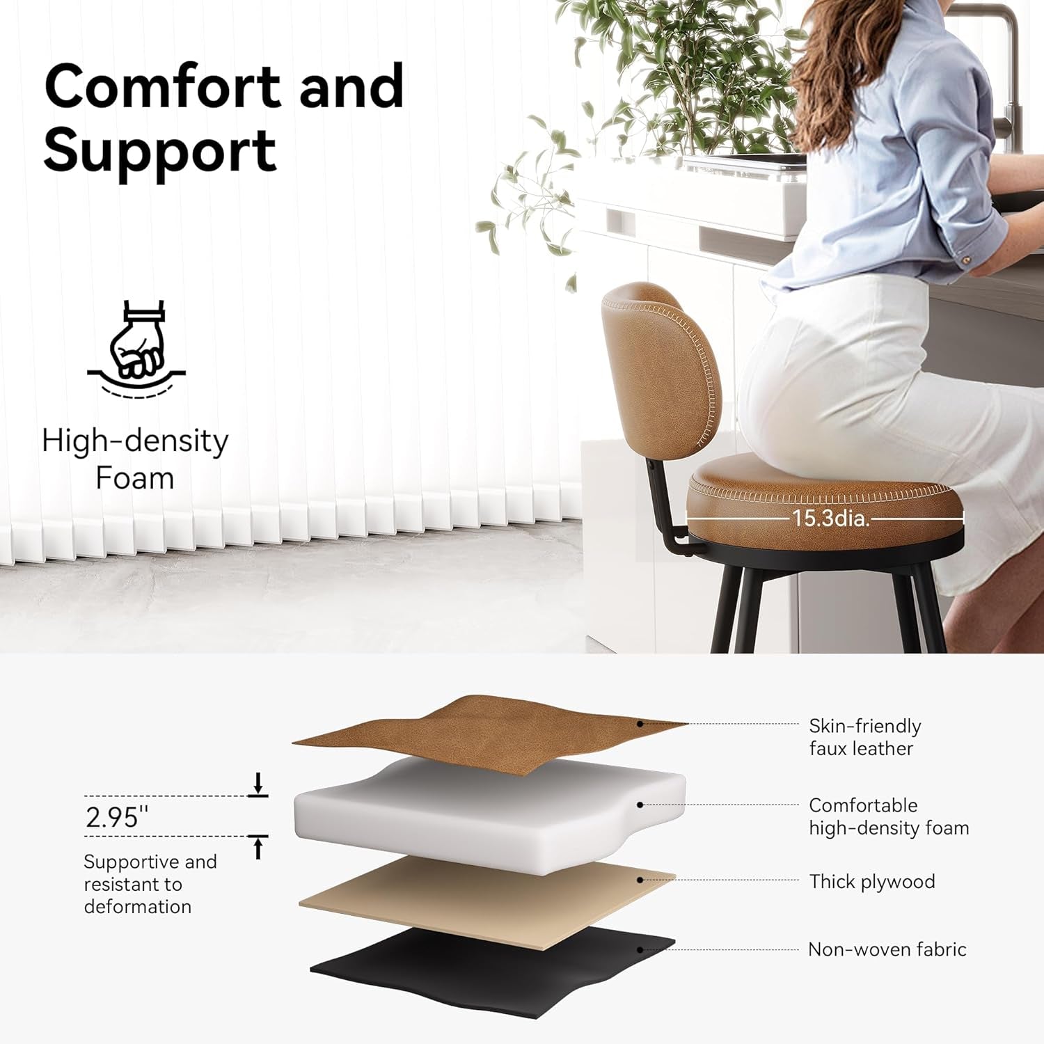 Stylish Swivel Counter Height Bar Stools Set of Two