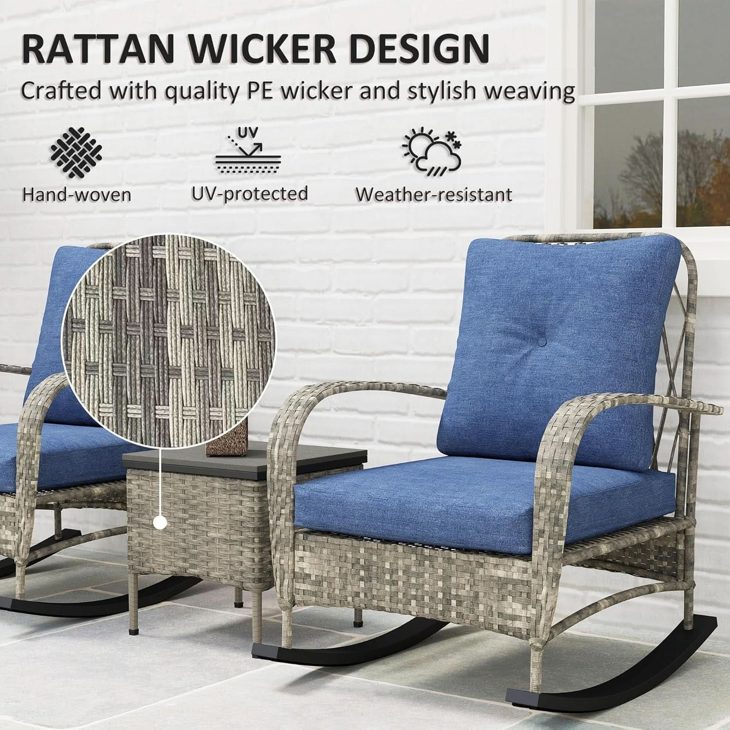 Stylish Three Piece Wicker Patio Furniture Set