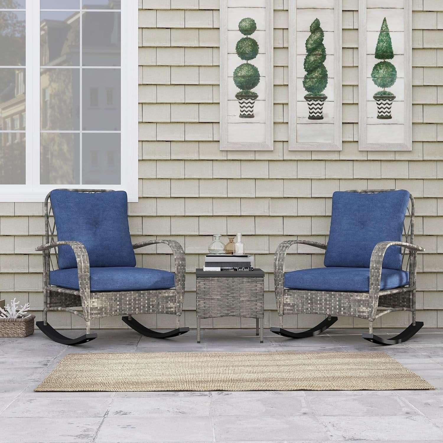 Stylish Three Piece Wicker Patio Furniture Set