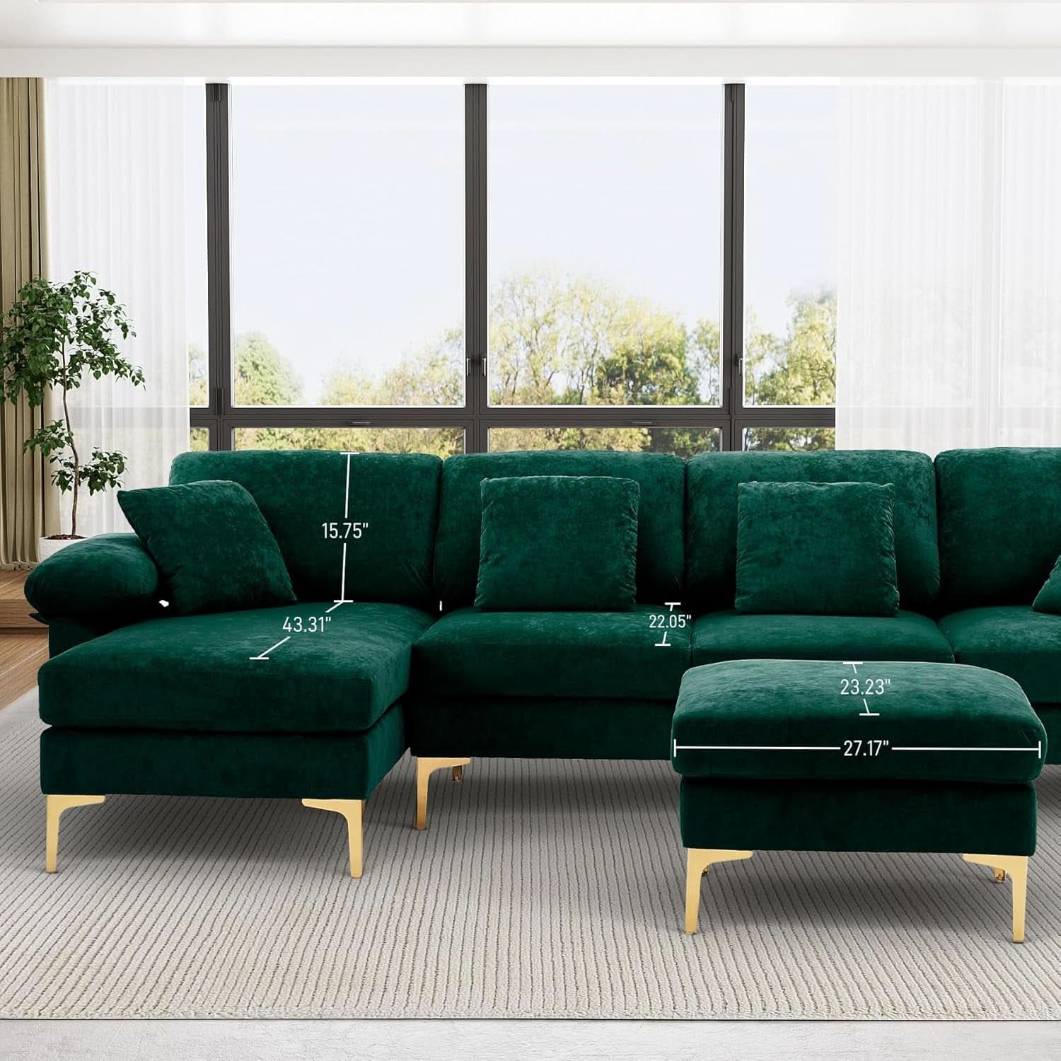 Stylish U Shaped Sectional Sofa Couch with Ottoman