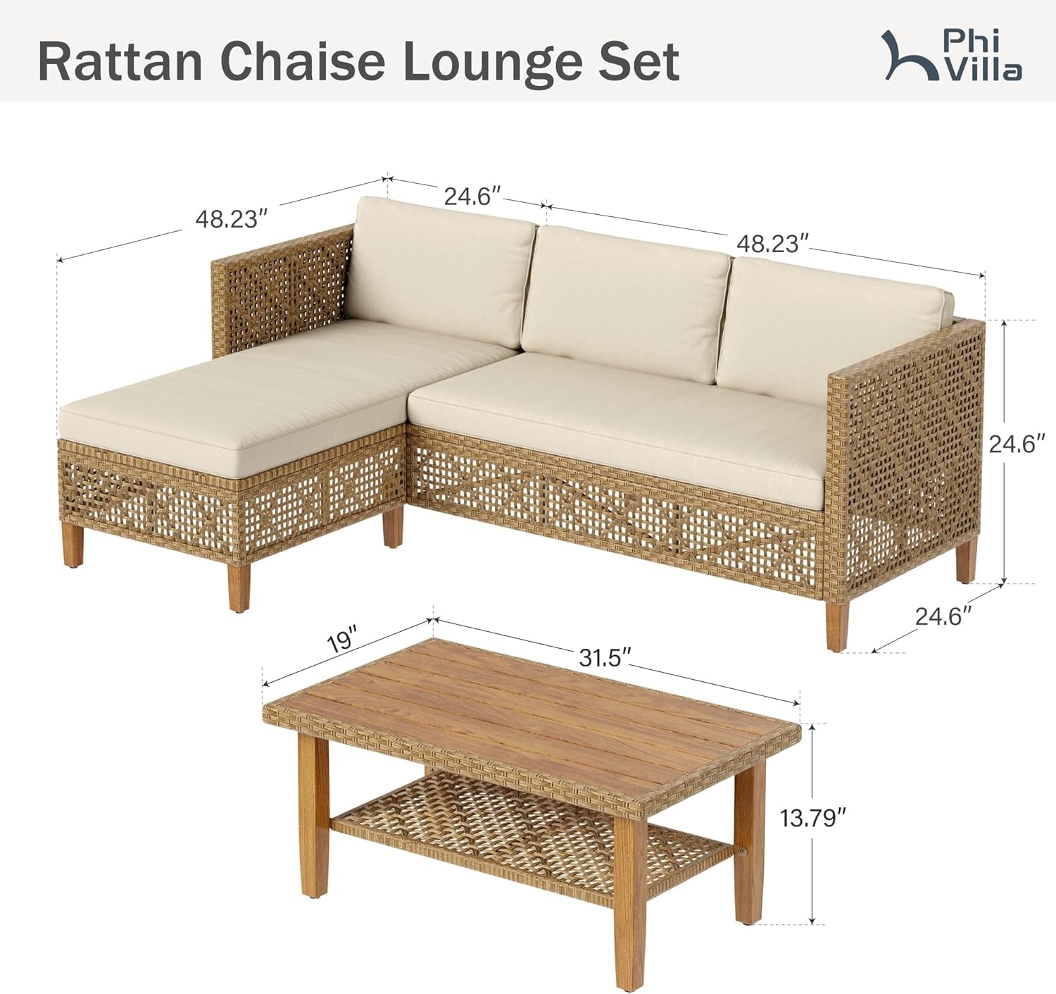 Stylish Wicker Patio Conversation Set with Coffee Table