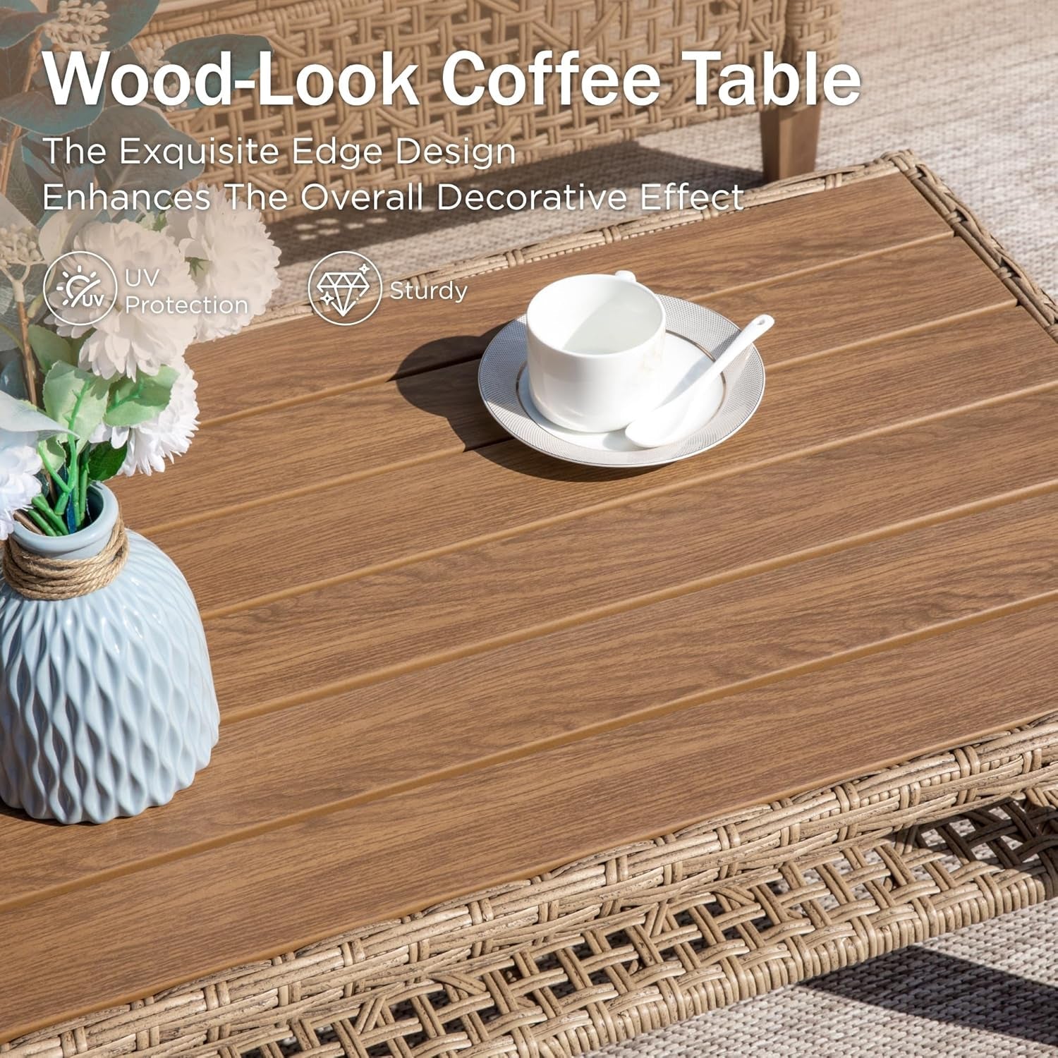 Stylish Wicker Patio Conversation Set with Coffee Table