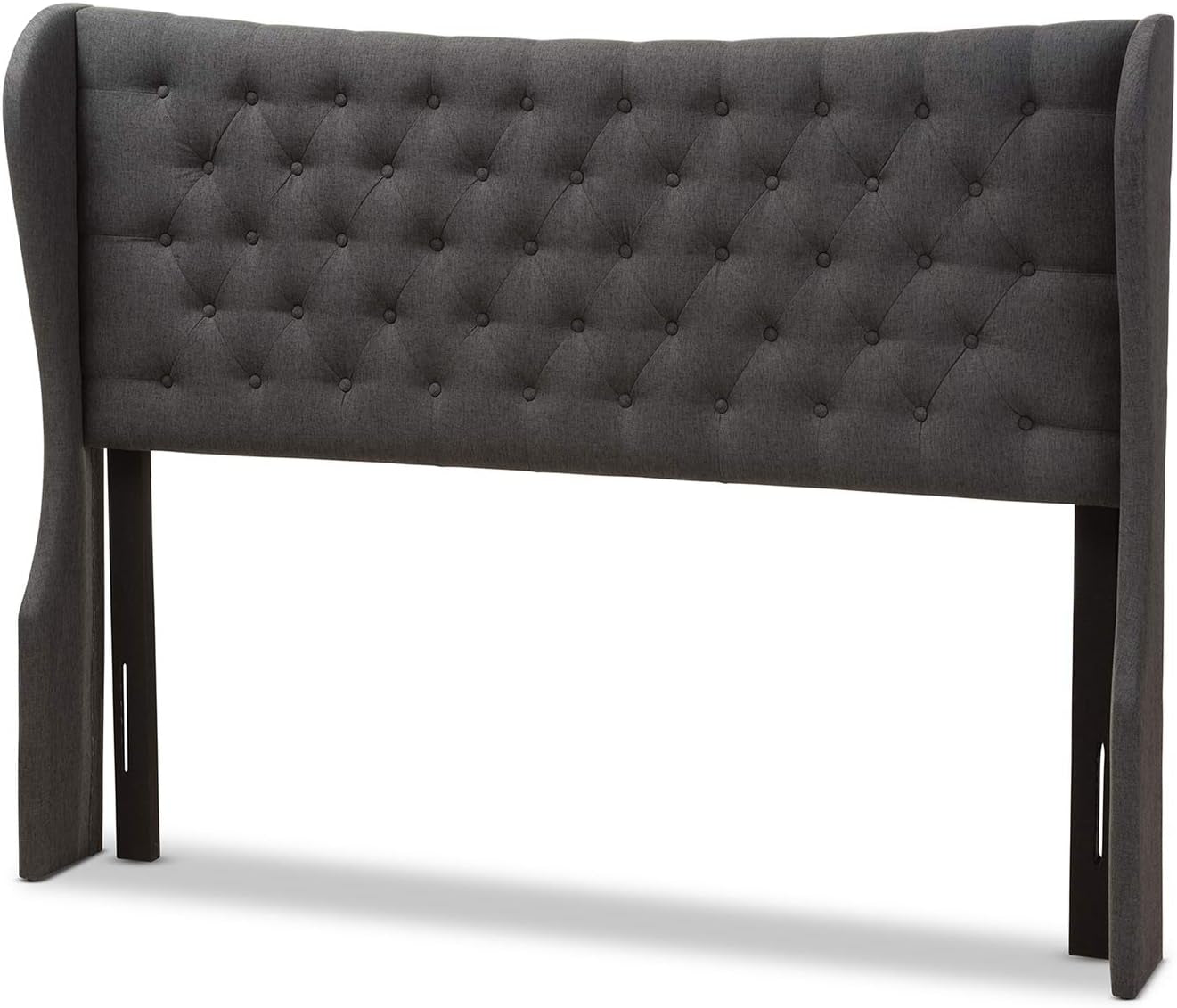 Stylish Winged Panel Headboard in Dark Gray Fabric