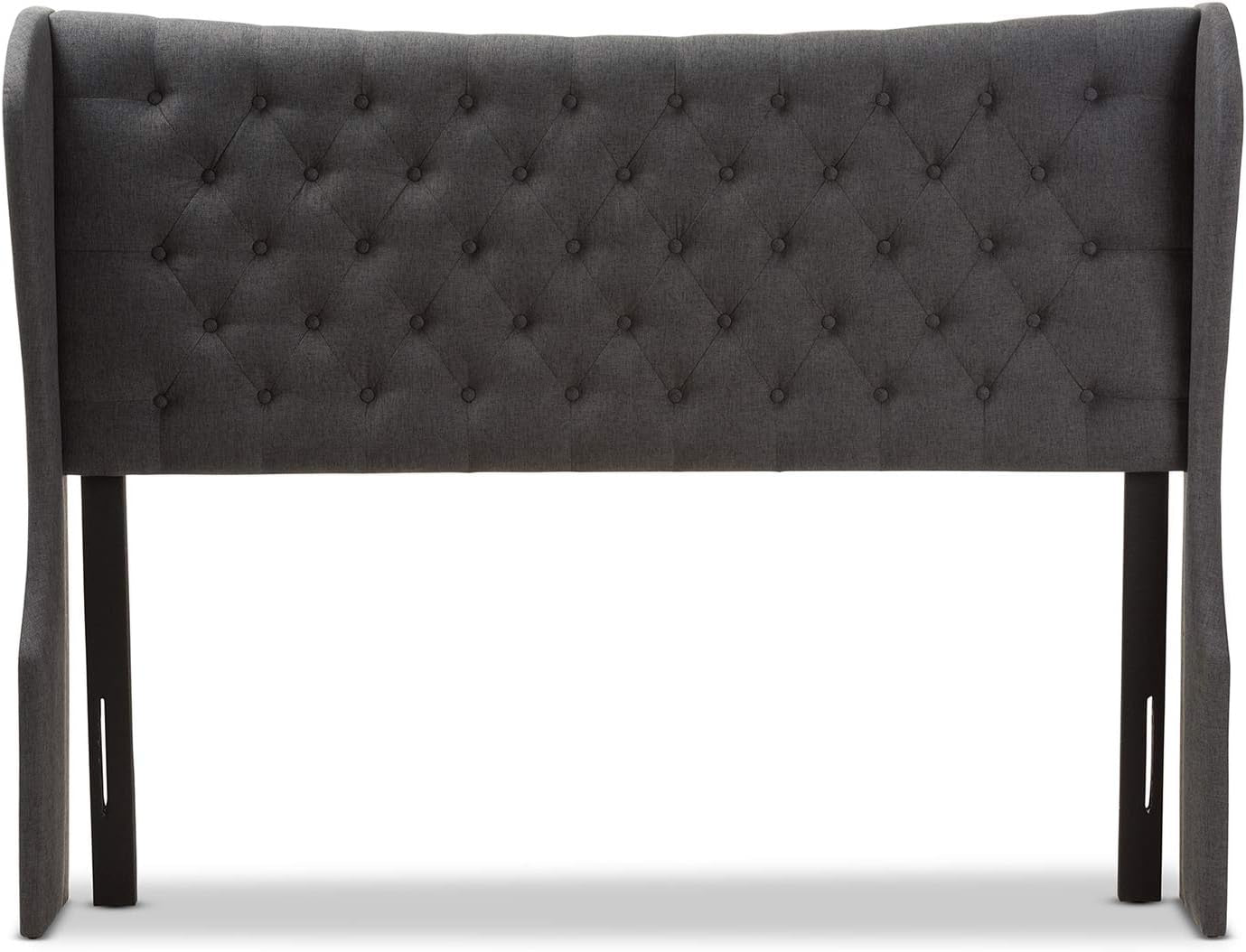 Stylish Winged Panel Headboard in Dark Gray Fabric