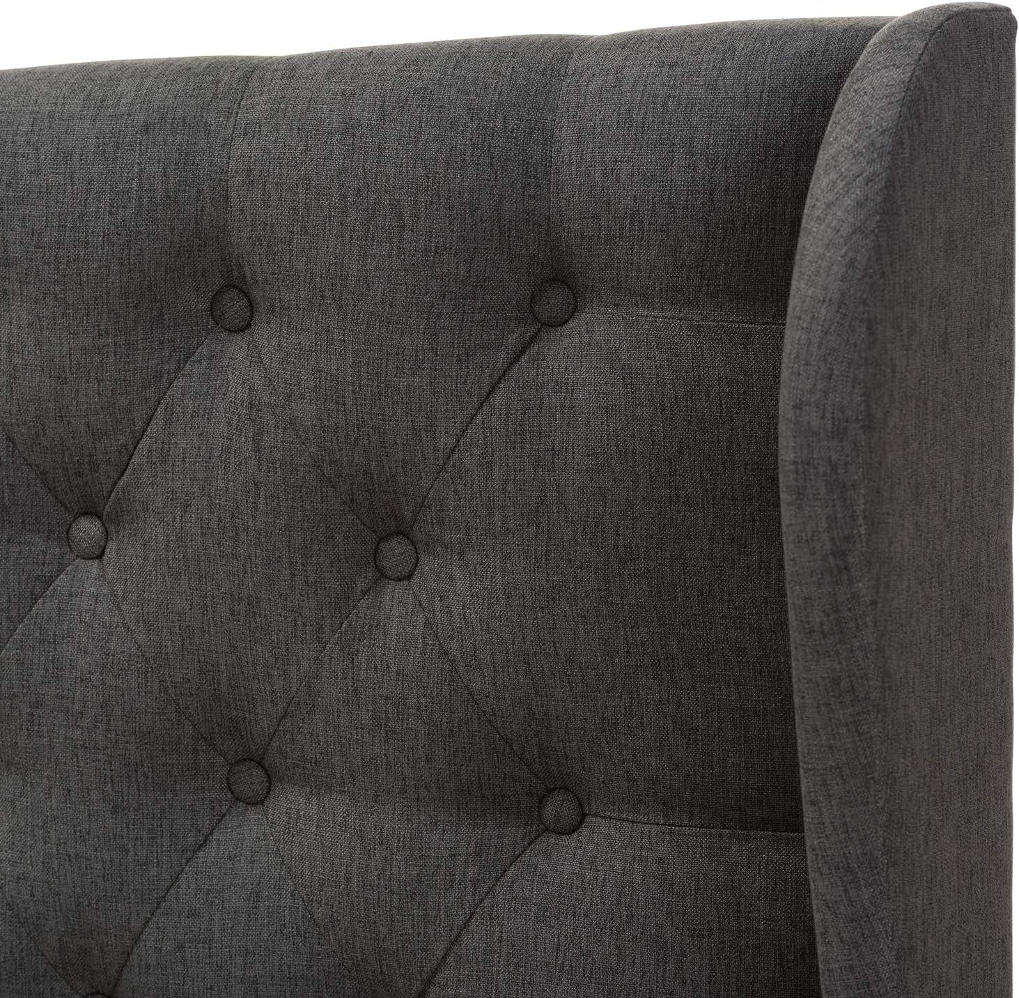 Stylish Winged Panel Headboard in Dark Gray Fabric