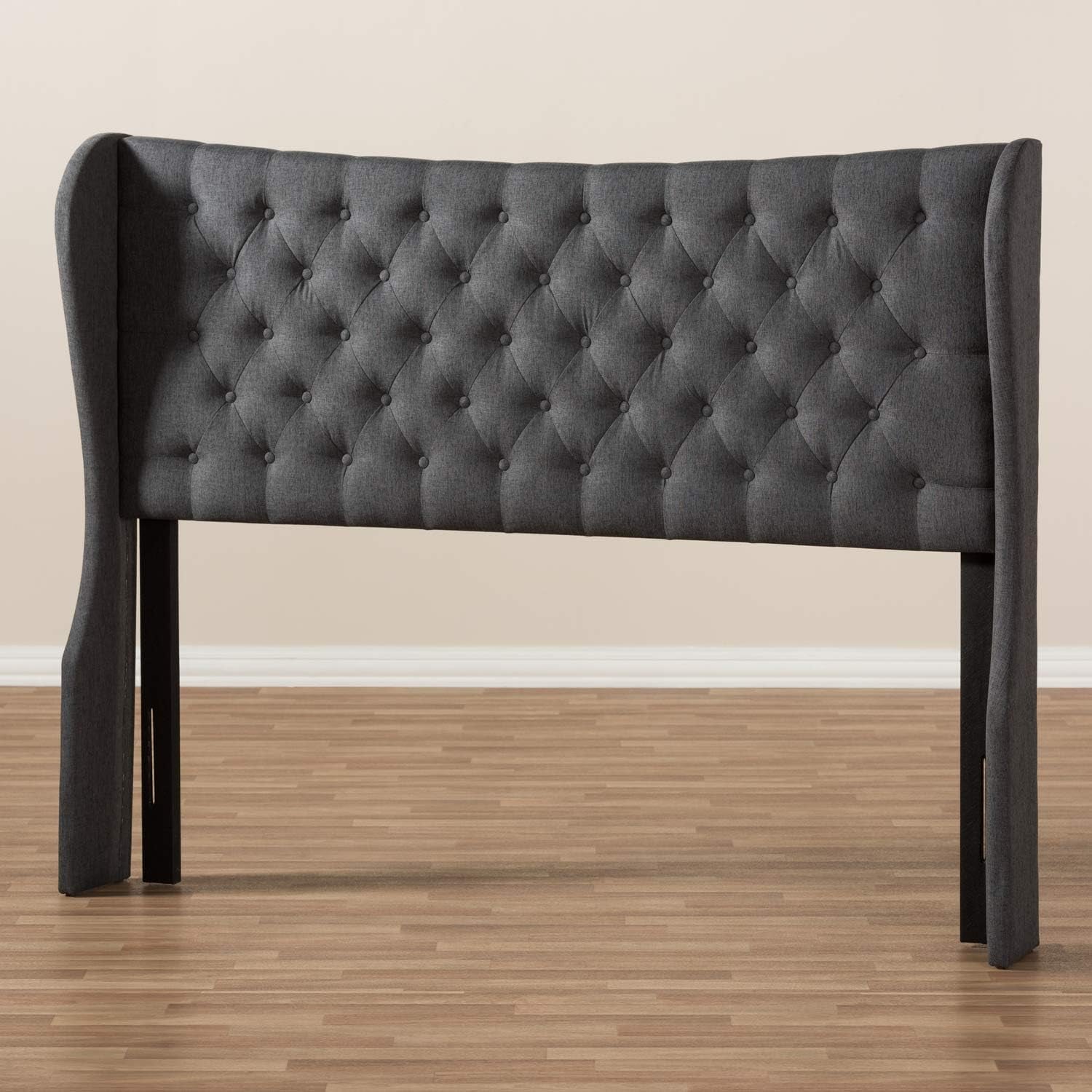 Stylish Winged Panel Headboard in Dark Gray Fabric