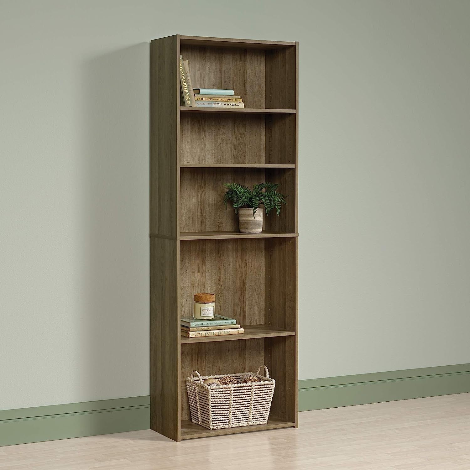 Summer Oak 5 Shelf Bookcase Engineered Wood Home Office